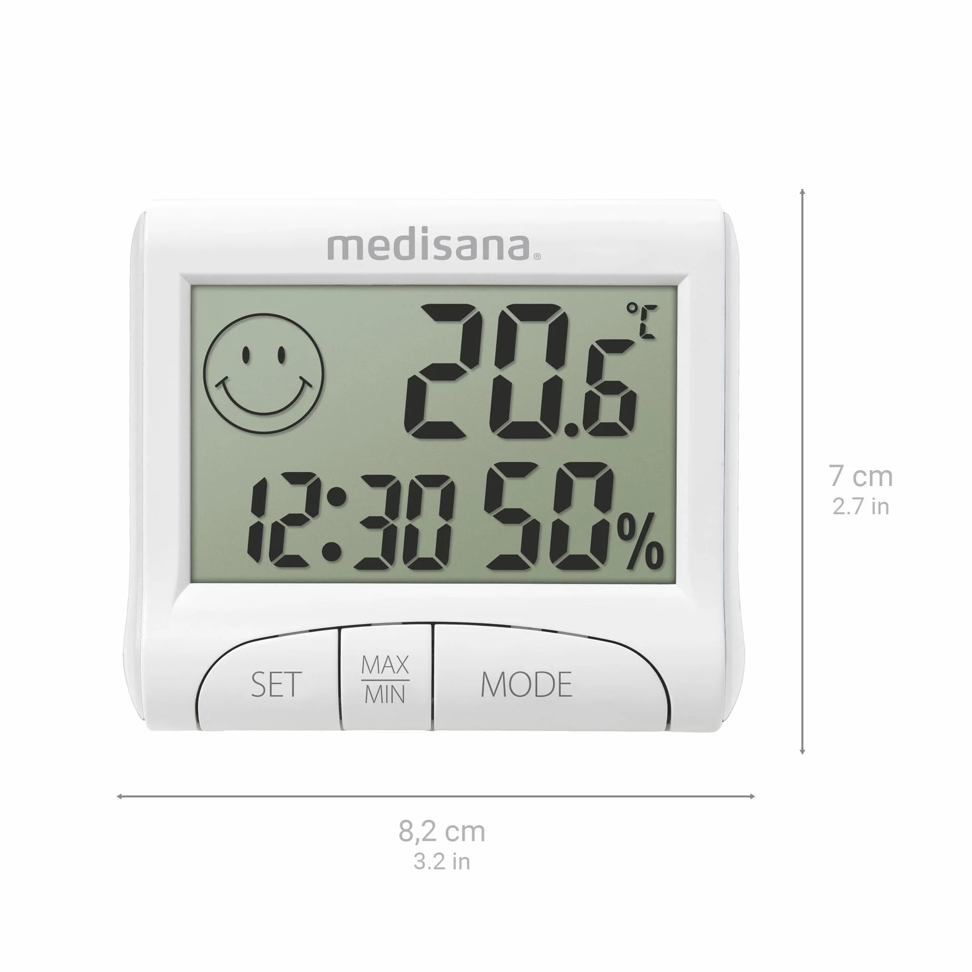 Medisana HG 100, cyfrowy higrometr do pomieszczeń, termometr z wilgotnością, temperaturą pomieszczenia, czasem, wskazaniem nawilżenia powietrza w pomieszczeniu