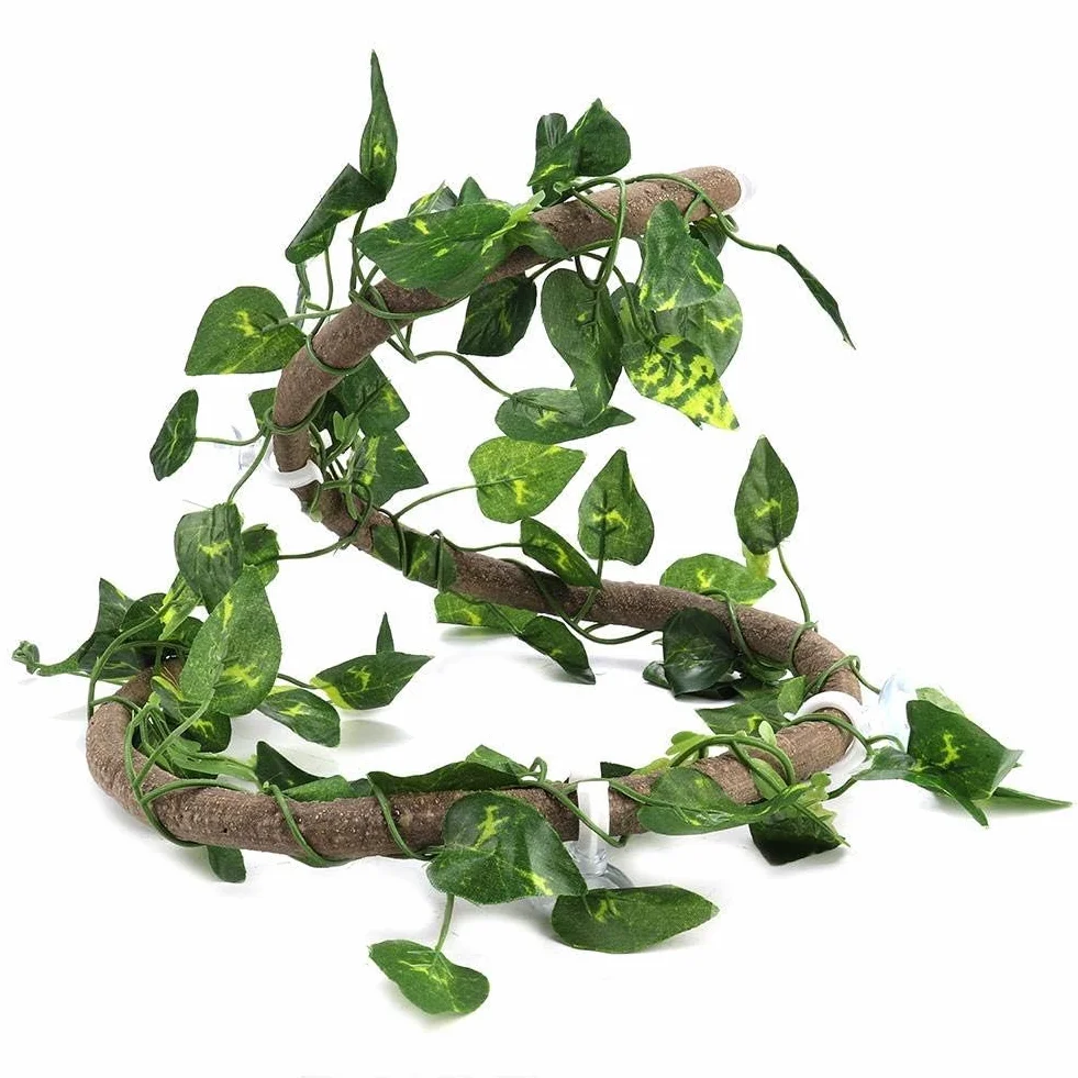 Gad elastyczny oddział wspinaczkowy dżungla Terrario Rattan Habitat Decor z przyssawkami i liśćmi 3.28ft