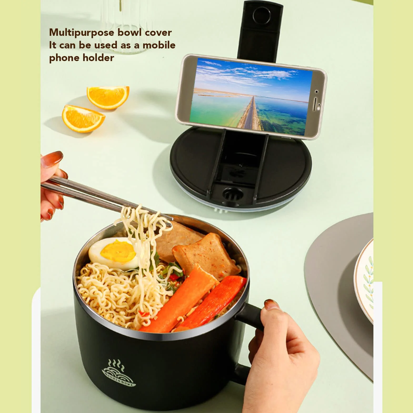 Ejoyous Miska na ramen z pokrywką, miska na makaron ze stali nierdzewnej 1200 ml Box japońska miska na zupę natychmiastowa przenośna miska na makaron miski do makaronu