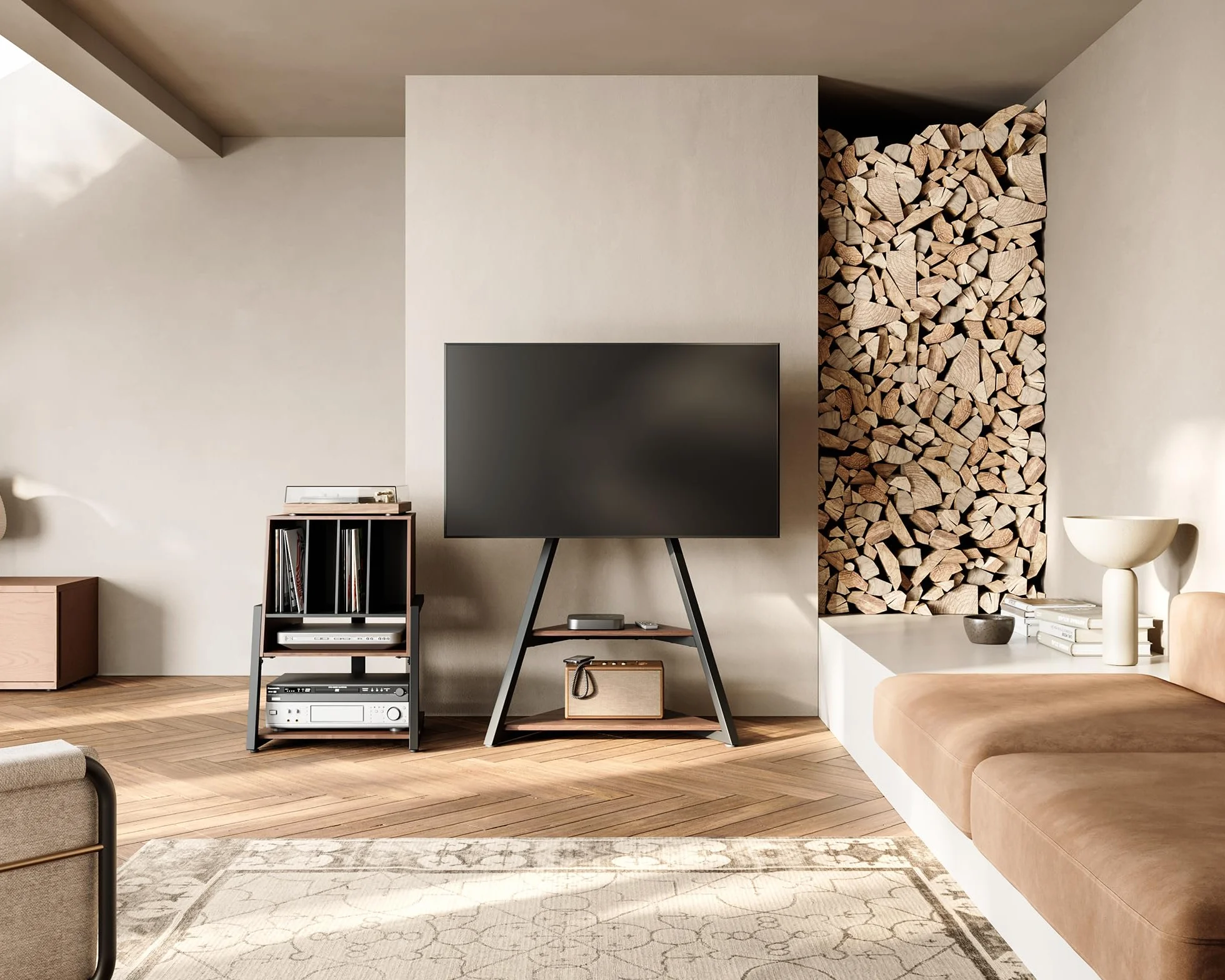 FITUEYES Designerski gramofon, stół HiFi, do gramofonów, płyt gramofonowych, kompaktowych urządzeń, regałów, nowoczesna, elegancka seria Eiffel
