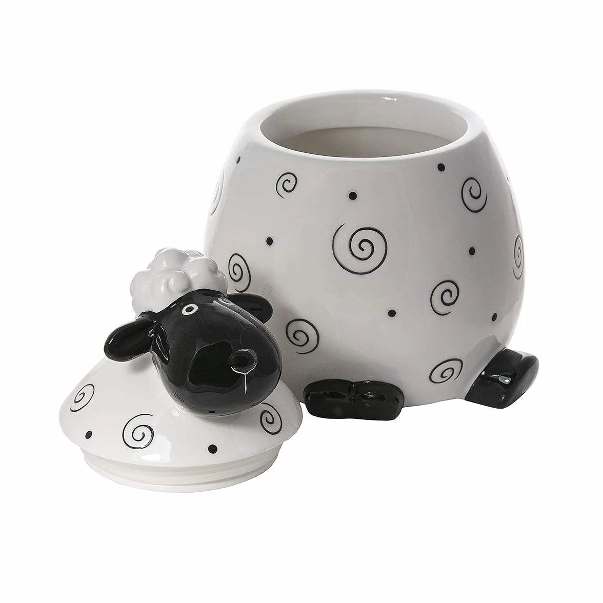 SPOTTED DOG GIFT COMPANY Ceramiczne pudełko na ciasteczka, duży słoik do przechowywania cukierków lub smakołyków, uroczy przedmiot kuchenny, prezent dla zakochanych owiec, czarno-biały 2200 ml