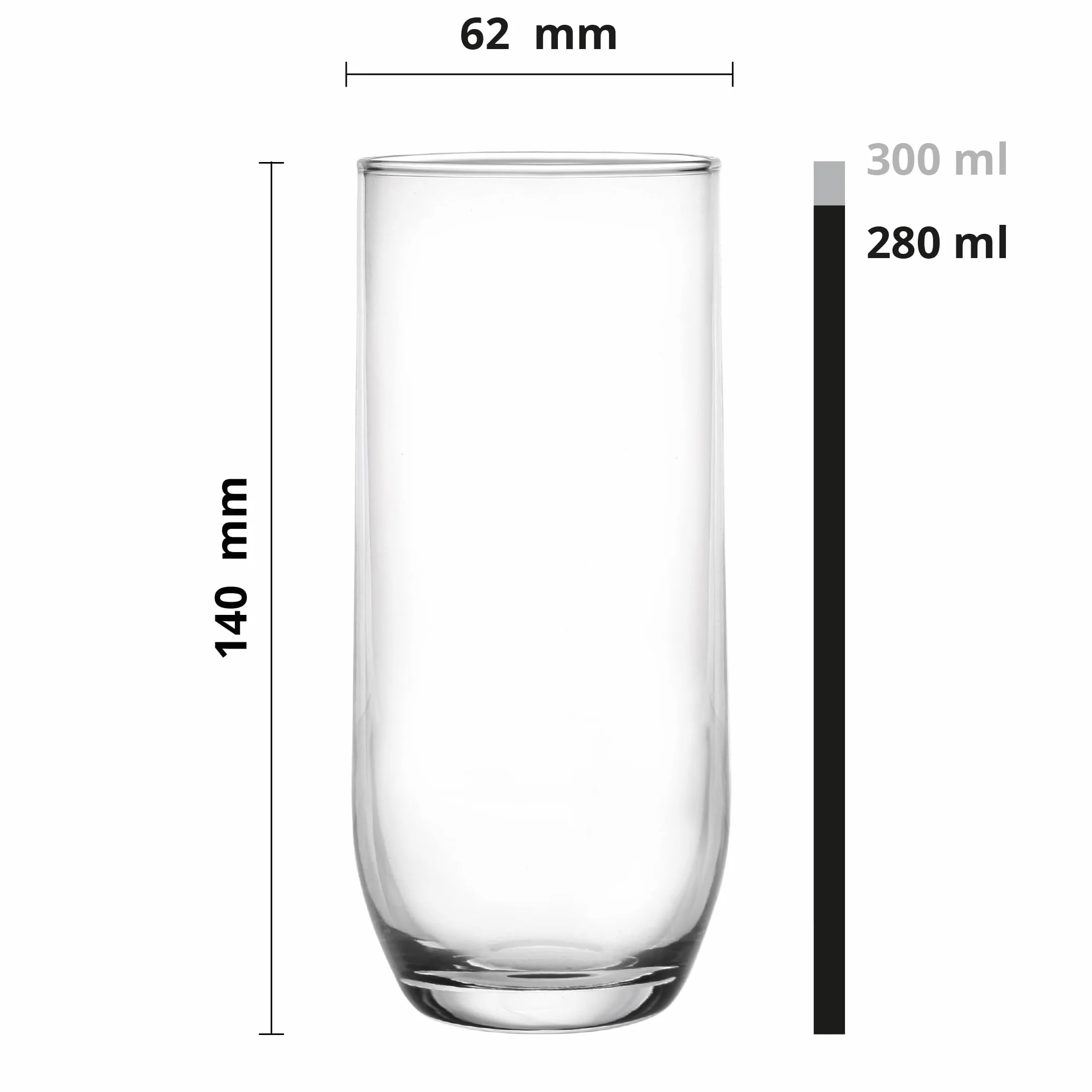 Glasmark Krosno 1992 szklanka do wody, wysoka pojemność 280 ml, wytrzymała, nadaje się do mycia w zmywarce, wysoki połysk, przezroczysty
