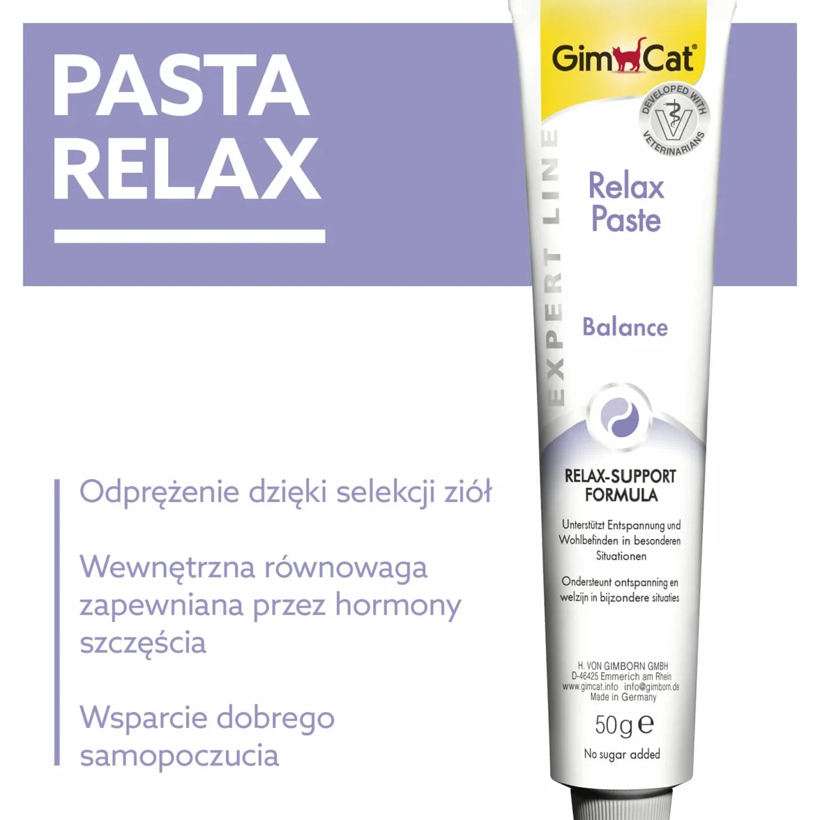 GimCat EXPERT LINE Relax pasta - Funkcjonalny przysmak dla kotów, który zapewnia im komfort i zwiększa dobrostan - 1 tubka (1 x 50 g)