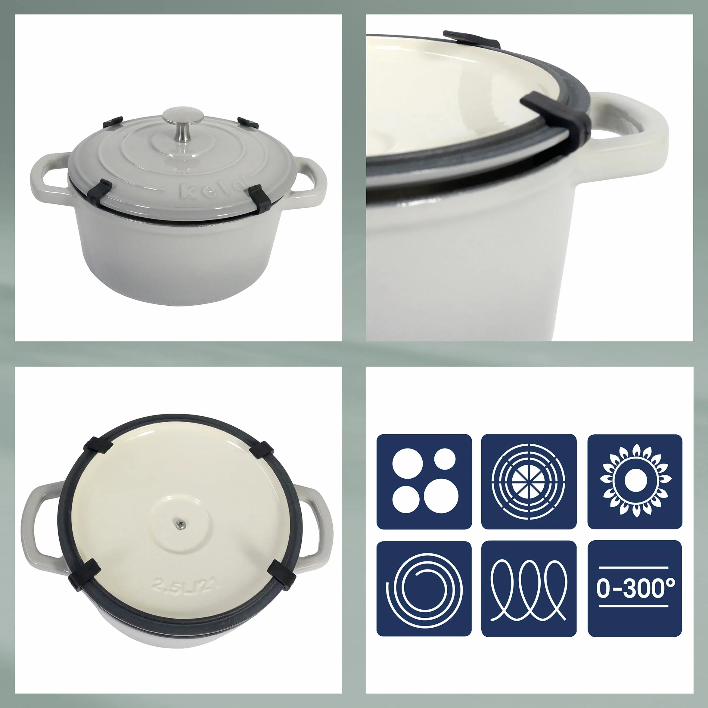 kela Calido, Ø 24 cm, 3,8 l, żeliwo, jasnoszare, okrągłe, dno do wszystkich kuchenek, emaliowane, odporne na temperaturę do 300°C, 12606