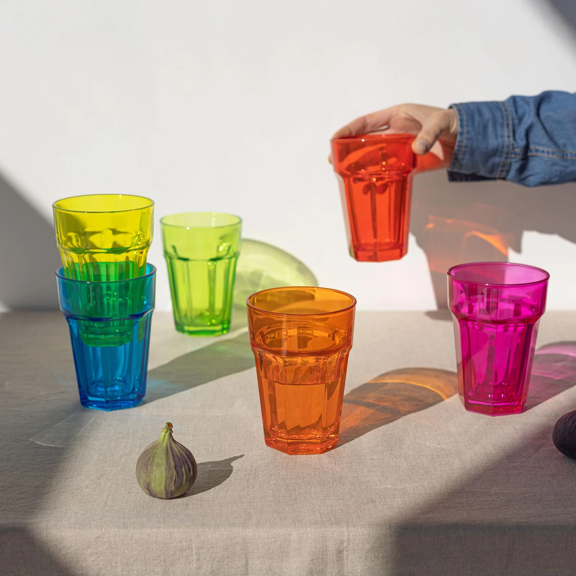 TREND FOR HOME Szklanki do Wody 425 ml Zestaw 6 Kolorowych Szklanek do Wody Napojów Soków Szklanka Wysoka Szklane Kubki do Longdrinków Szklanki Wysokie Styl Retro | Gigi Vivid Rainbow