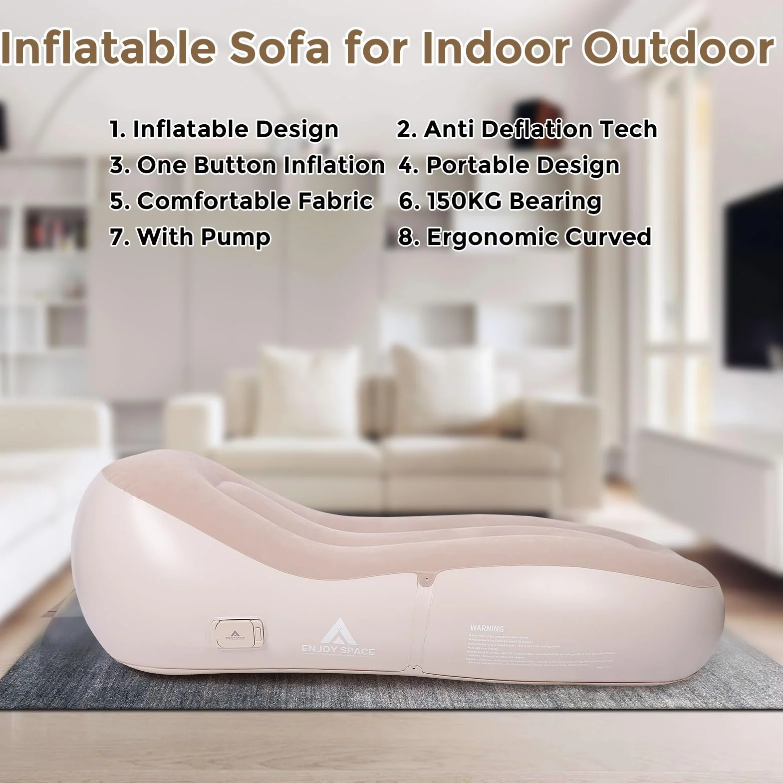 Sofa Powietrzna, Nadmuchiwany Leżak Plażowy z PVC, Flokowana Powierzchnia, Przenośna, Dmuchana Sofa, Automatyczna Inflacja, Pojedyncza Sofa Kempingowa z wbudowaną pompą do Użytku