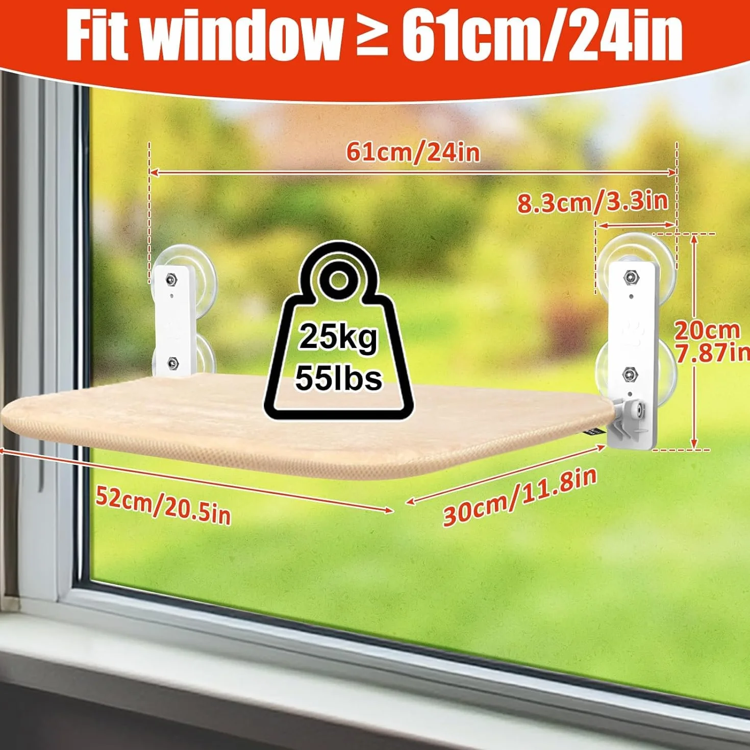 Hamak na okno dla kota GUUSII HOME 2 szt. wiszący stojak do łóżka z przyssawkami 52 x 30 cm do 25 kg beżowy M