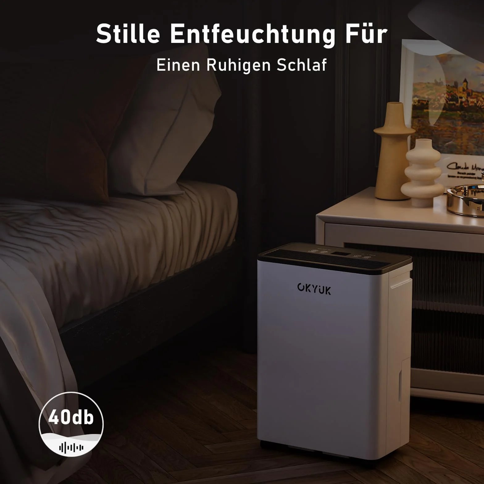 OKYUK Elektryczny osuszacz powietrza, 12 l, z cyfrowym wskaźnikiem wilgotności powietrza, osuszacz powietrza do domu, 60 m² z automatycznym wyłączaniem, idealny do kampera, łazienki, piwnicy (12 l