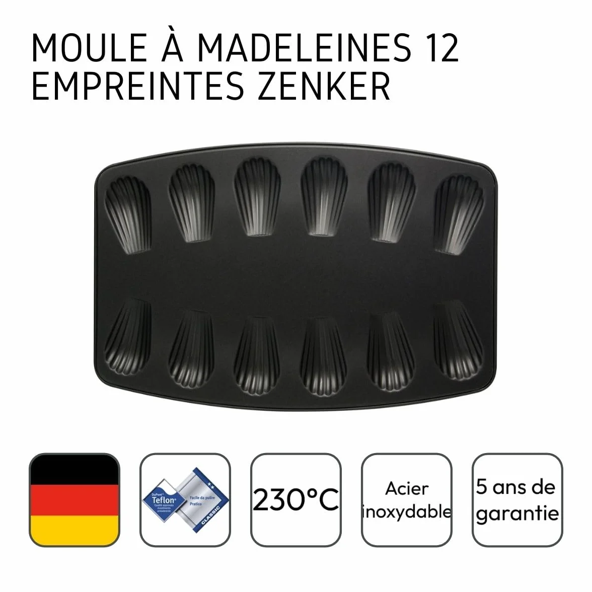 Zenker 7541 Madeleine Foremka do 12 Madeleine, 39 x 26 x 1 cm, czarna
