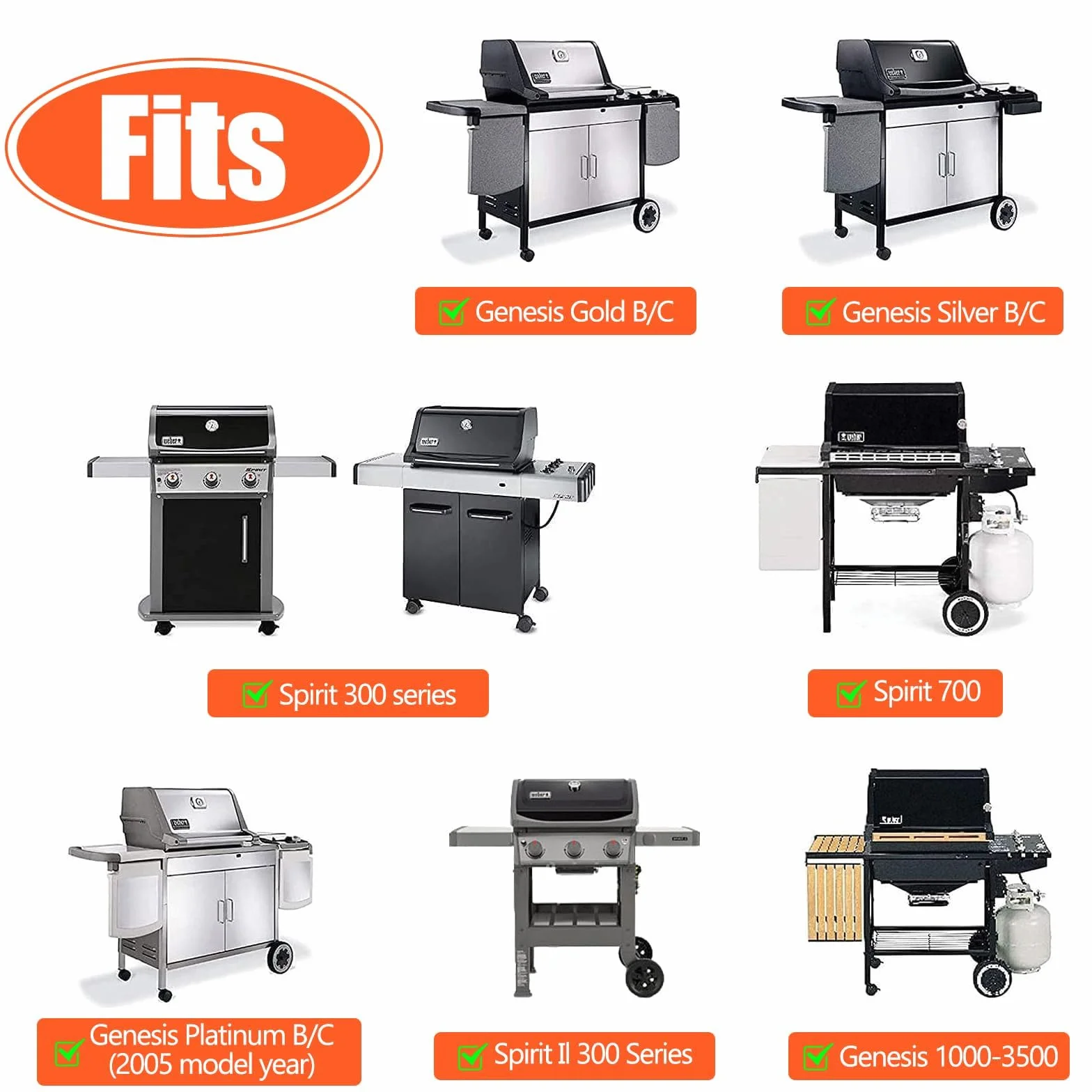 GFTIME 44,5cm 7638 ruszt do grilla Ersat do Weber Spirit II 310, Spirit 300/310/700, Spirit E/S-310, E/S-320, E/S-330, Ruszt żeliwny Grilla do Genesis 1000-5000 Silber Gold (przednimi przyciskami)