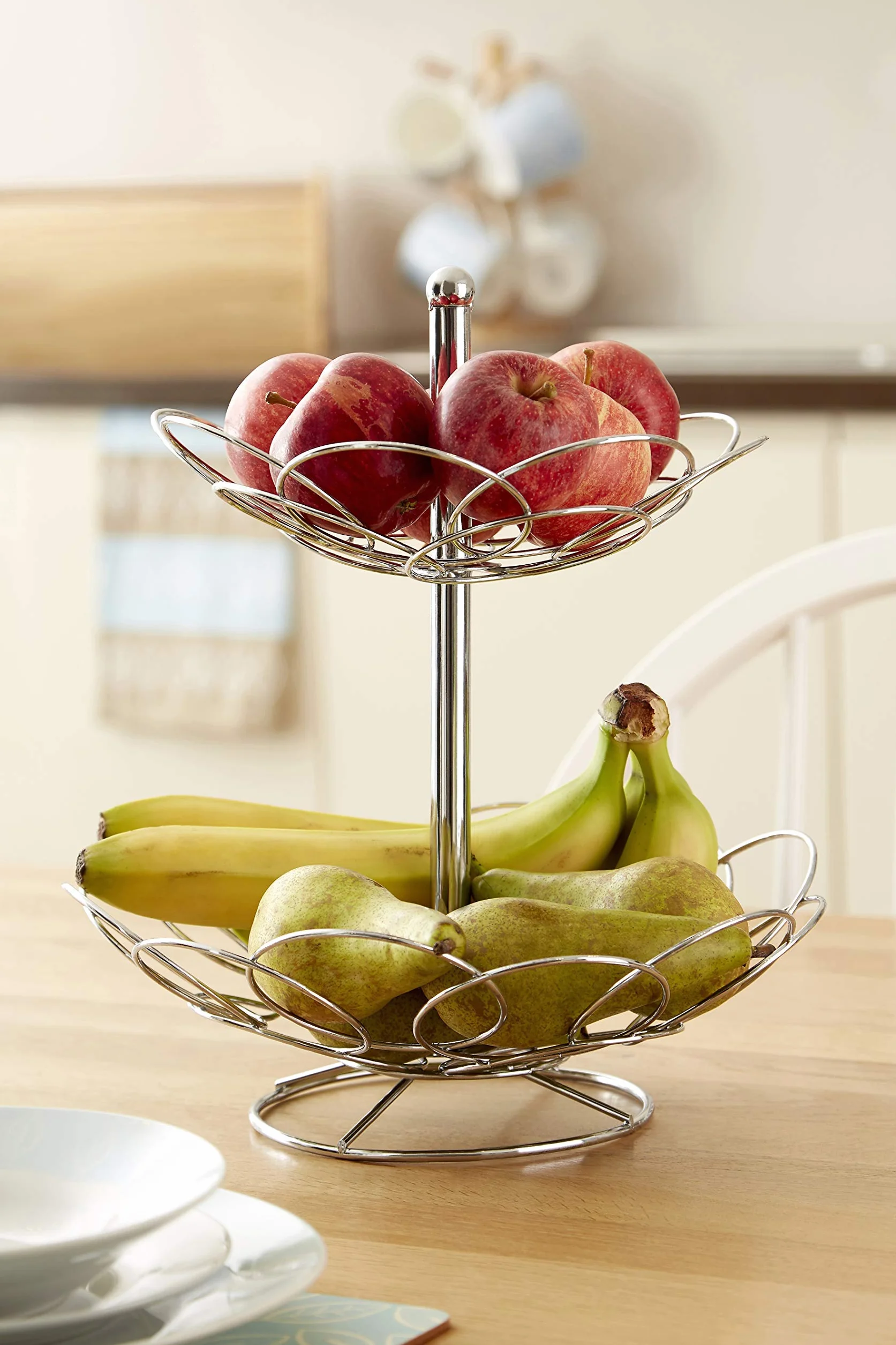 Premier Housewares 2-poziomowy kosz na owoce chromowane kosze na owoce kosz na warzywa przechowywanie owoców kosz na owoce i warzywa stojak na warzywa stojak przechowywanie owoców warzyw