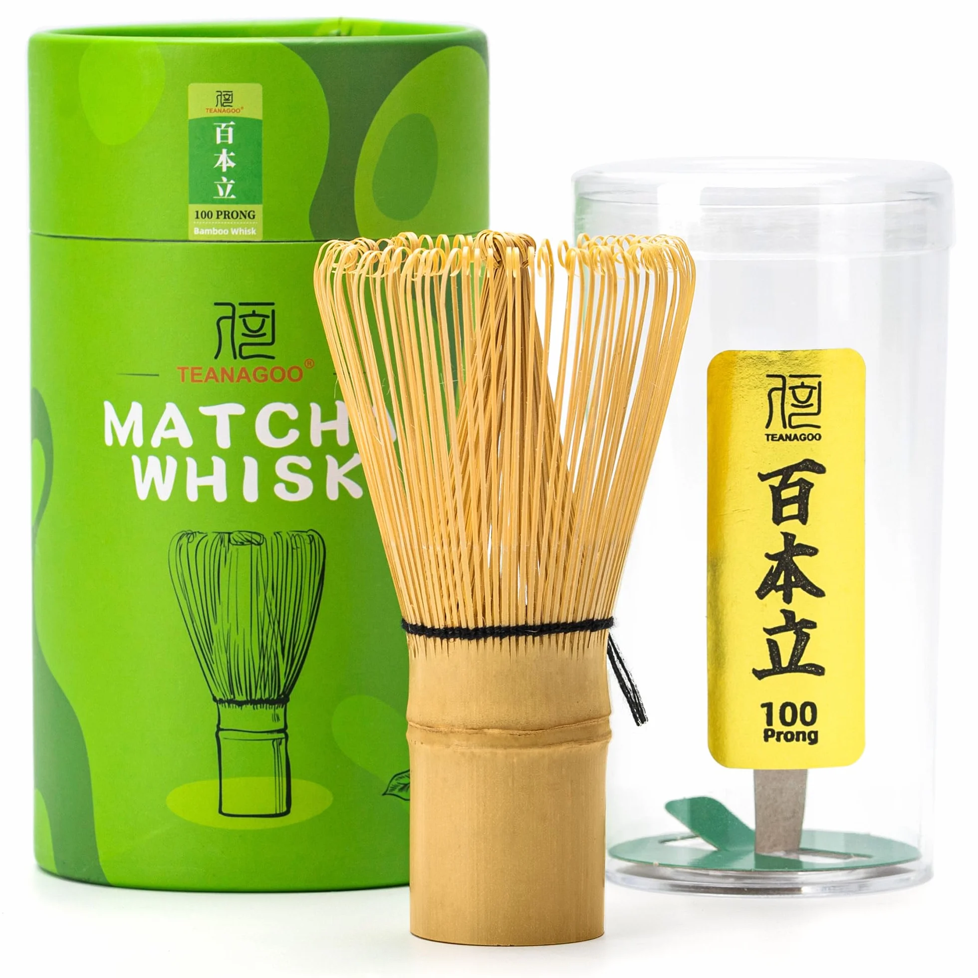 TEANAGOO Trzepaczka do matcha z 100 ząbkami, bambusowa trzepaczka do herbaty matcha, ręcznie wykonana organiczna tradycyjna japońska chasen, mieszadło matcha szczotka do autentycznego przygotowywania