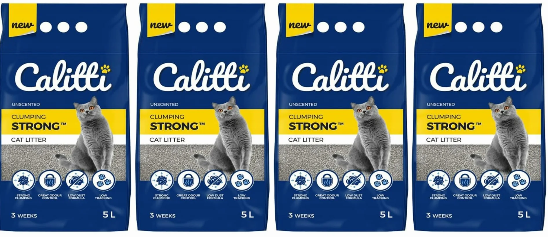 Calitti Strong Unscented bentonitowy żwirek do kuwety dla kota 4x 5L