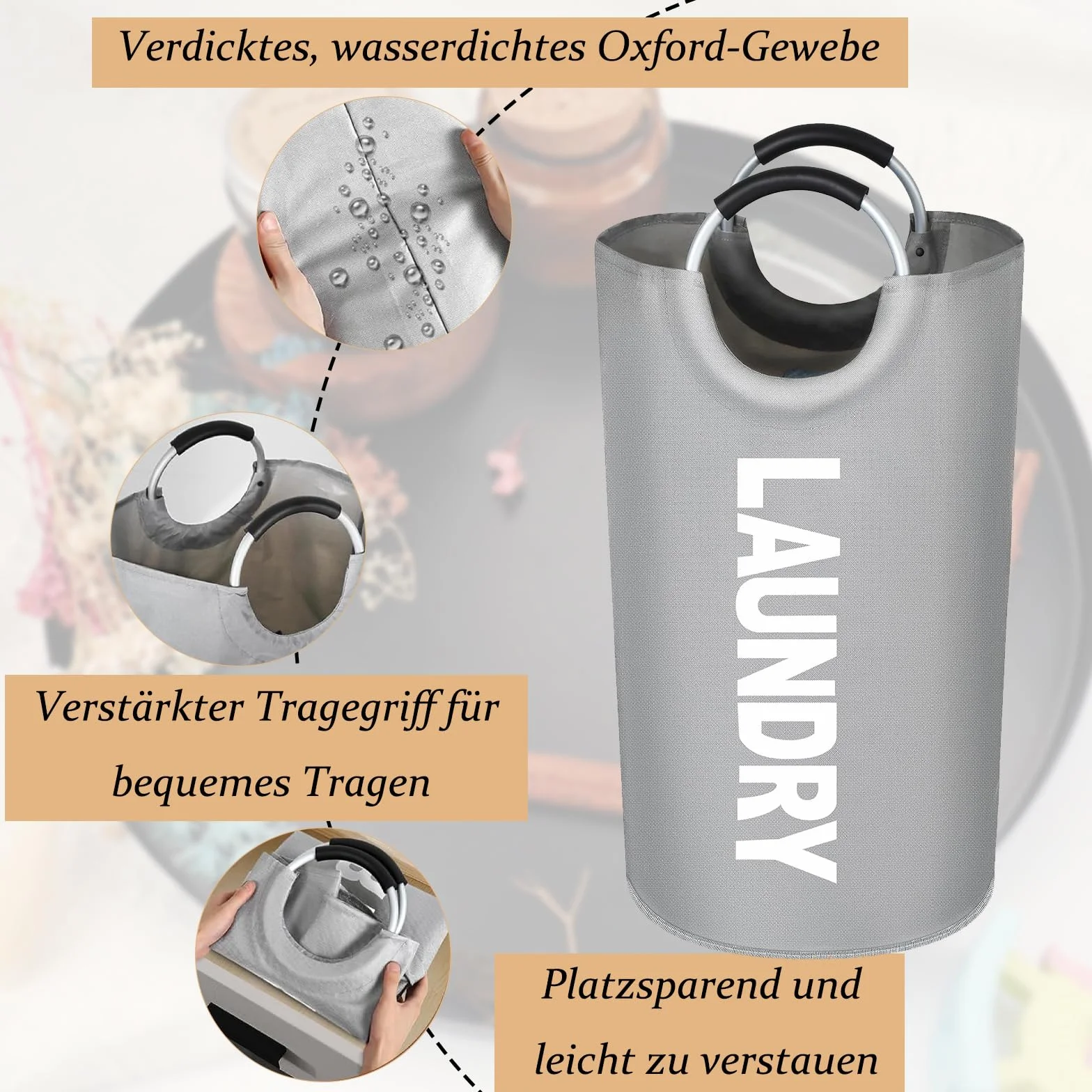 Laundry Baskets, składany worek na pranie, 115 l, z uchwytem, worek na pranie z tkaniny Oxford, przenośny, duży, składany kosz, do mieszkania, mieszkania i przyczepy kempingowej