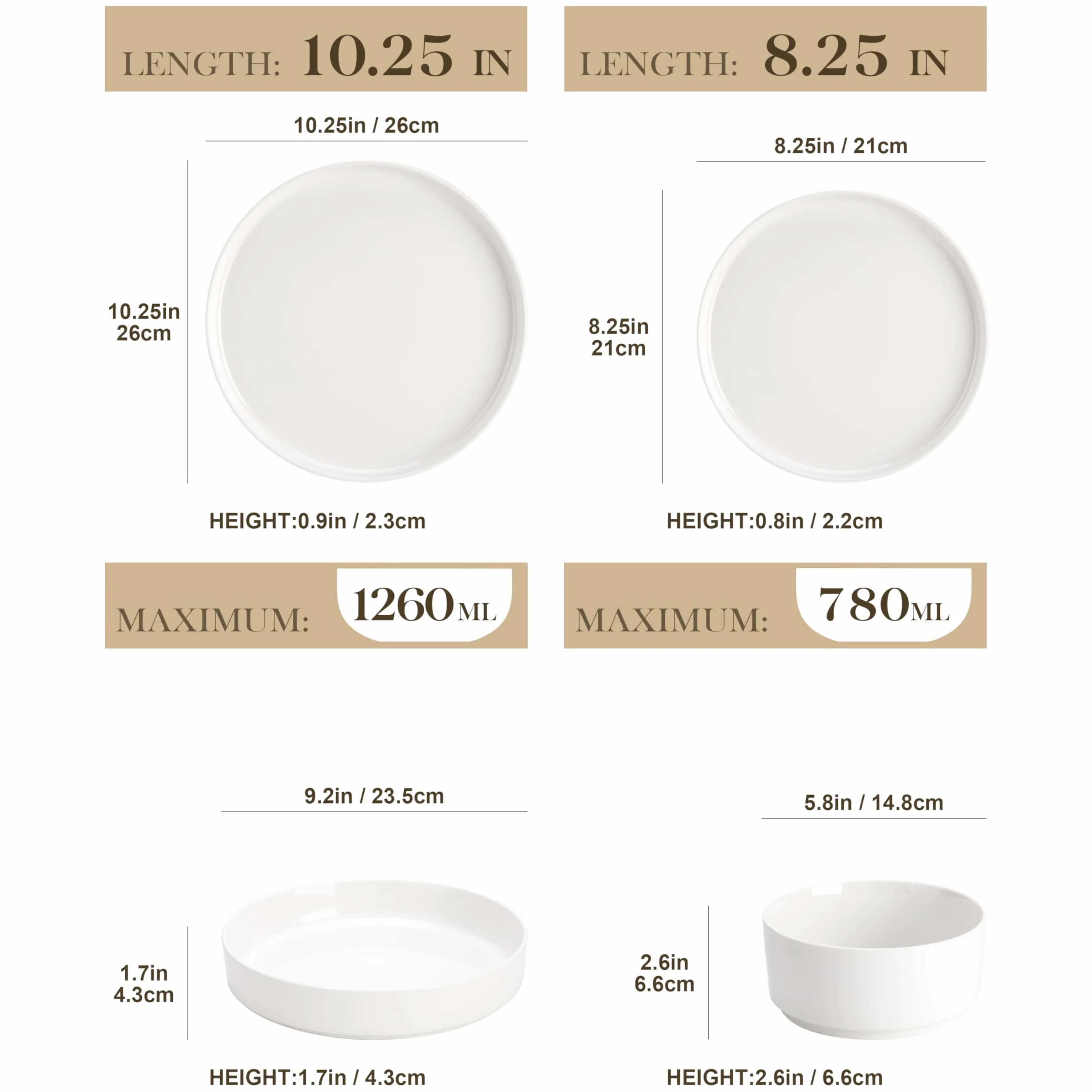 MALACASA 24-częściowy porcelanowy zestaw zastawy stołowej, nowoczesny biały zestaw naczyń dla 6 osób, wysokiej jakości zestawy talerzy i misek, odporne na odpryski i zarysowania zestawy naczyń