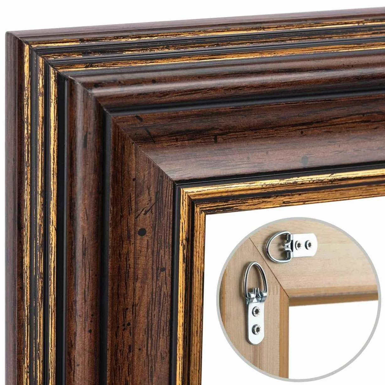CLAMARO "PRAG" ramka na zdjęcia w stylu antycznym 50 x 60 cm, lite drewno, brązowo-złota, szerokość 60 mm, shabby chic, vintage, barokowa listwa, drewniana rama ze szkłem akrylowym, tylną ścianką,