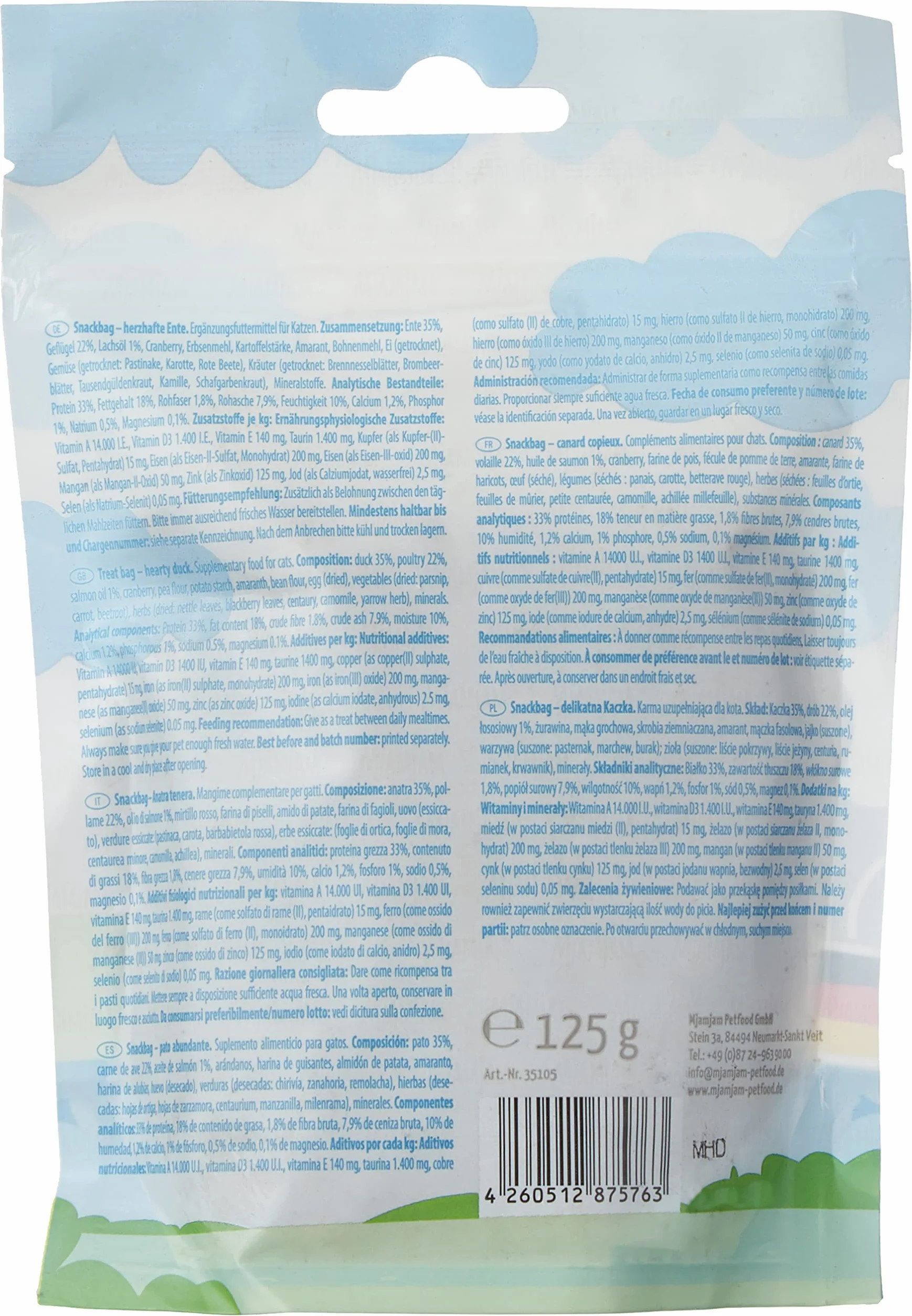 MjAMjAM Premium przekąska dla kota Snackbag obfita kaczka 125g naturalny