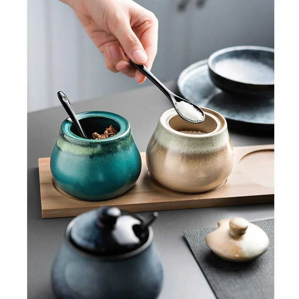 JIY-Spice Garnki ceramiczne przyprawy słoik kuchenny artykuły gospodarstwa domowego shaker przyprawy zestaw przyprawowy butelka kostium trzyczęściowy (rozmiar : F)