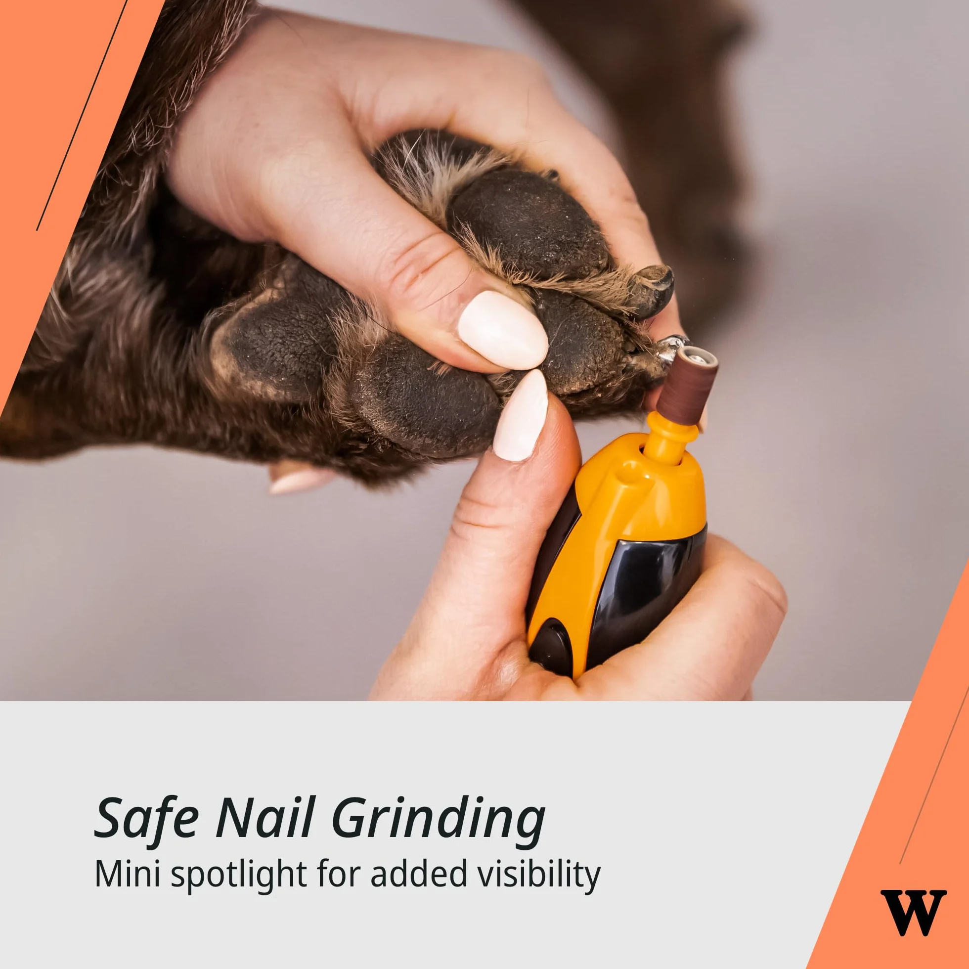 WAHL Szlifierka do Pazurów Pet Nail Grinder - Narzędzie do Przycinania Pazurów u Zwierząt Domowych, Cicha, Lekki Pilniczek do Pazurów Psów, 2 Ustawienia Prędkości, Bezpieczna i Delikatna, Pomarańczowa