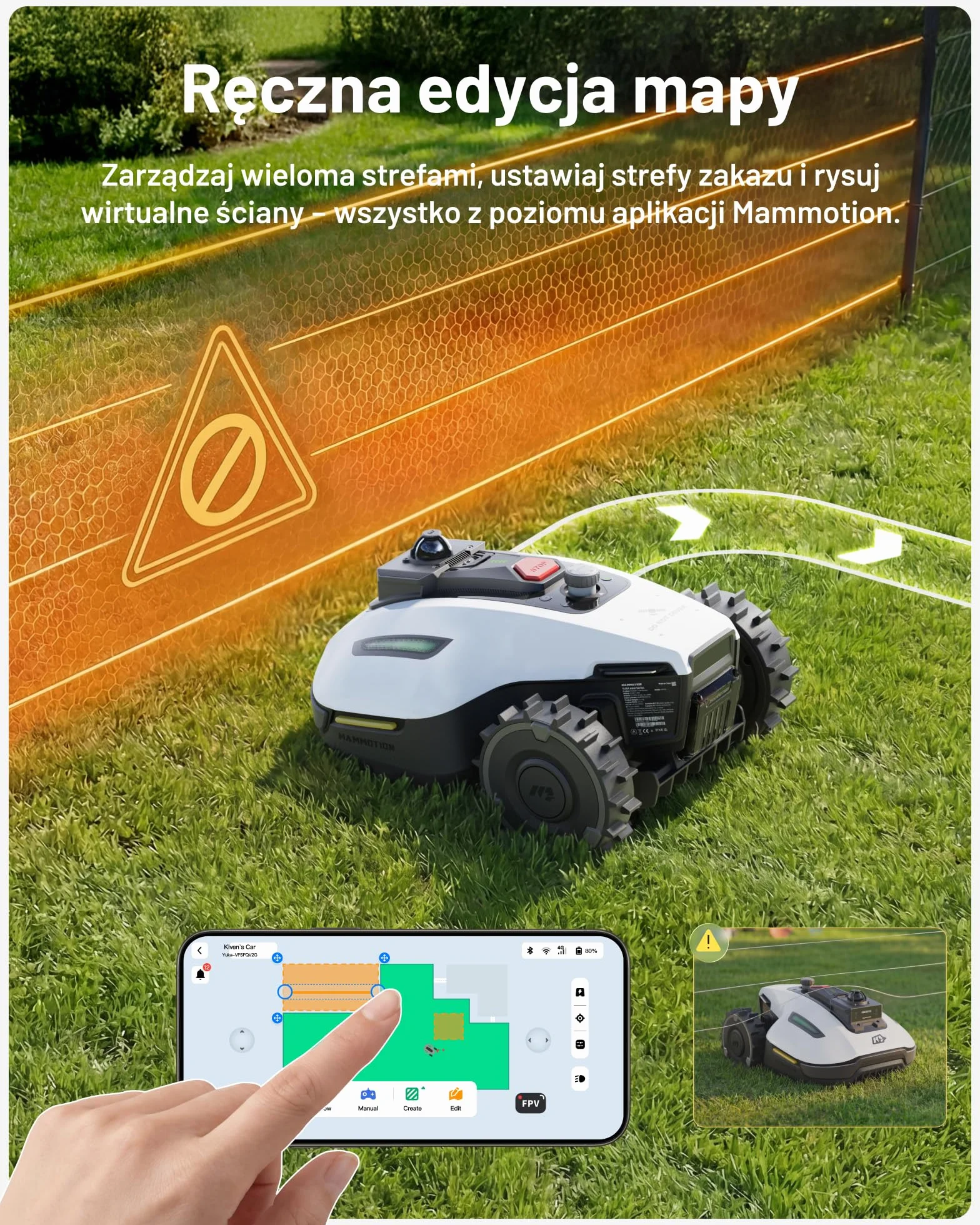 MAMMOTION YUKA mini 2 800 LiDAR Robot koszący bez przewodu obwodowego, rekomendowany 800 m³, LiDAR 360°+ AI Vision, rozpoznawanie ponad 300 przeszkód, DropMow, nachylenie 45%