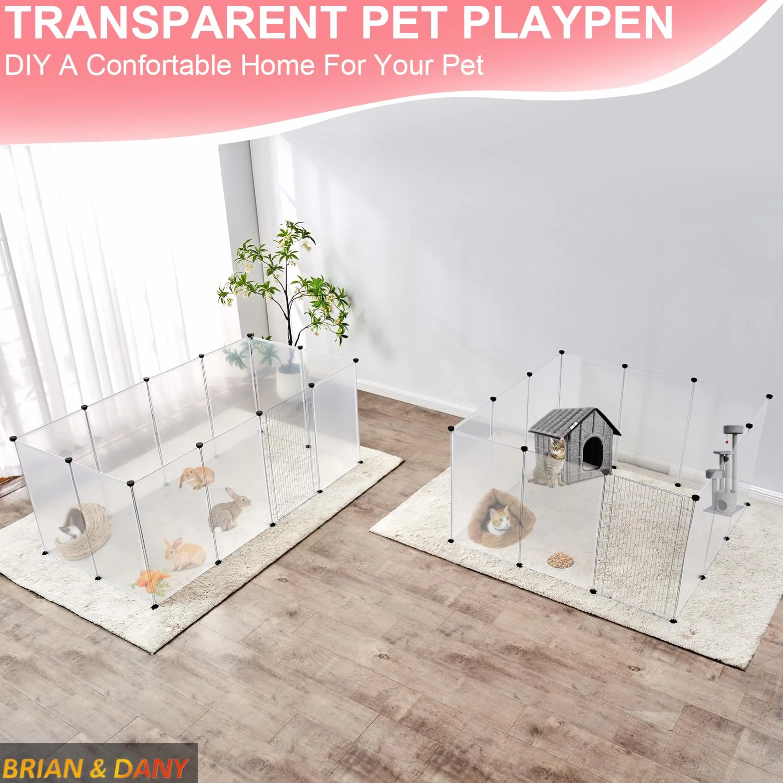 BRIAN & DANY Przenośny kojec dla małych zwierząt 12 paneli, plastikowy, z zamkniętą bramą