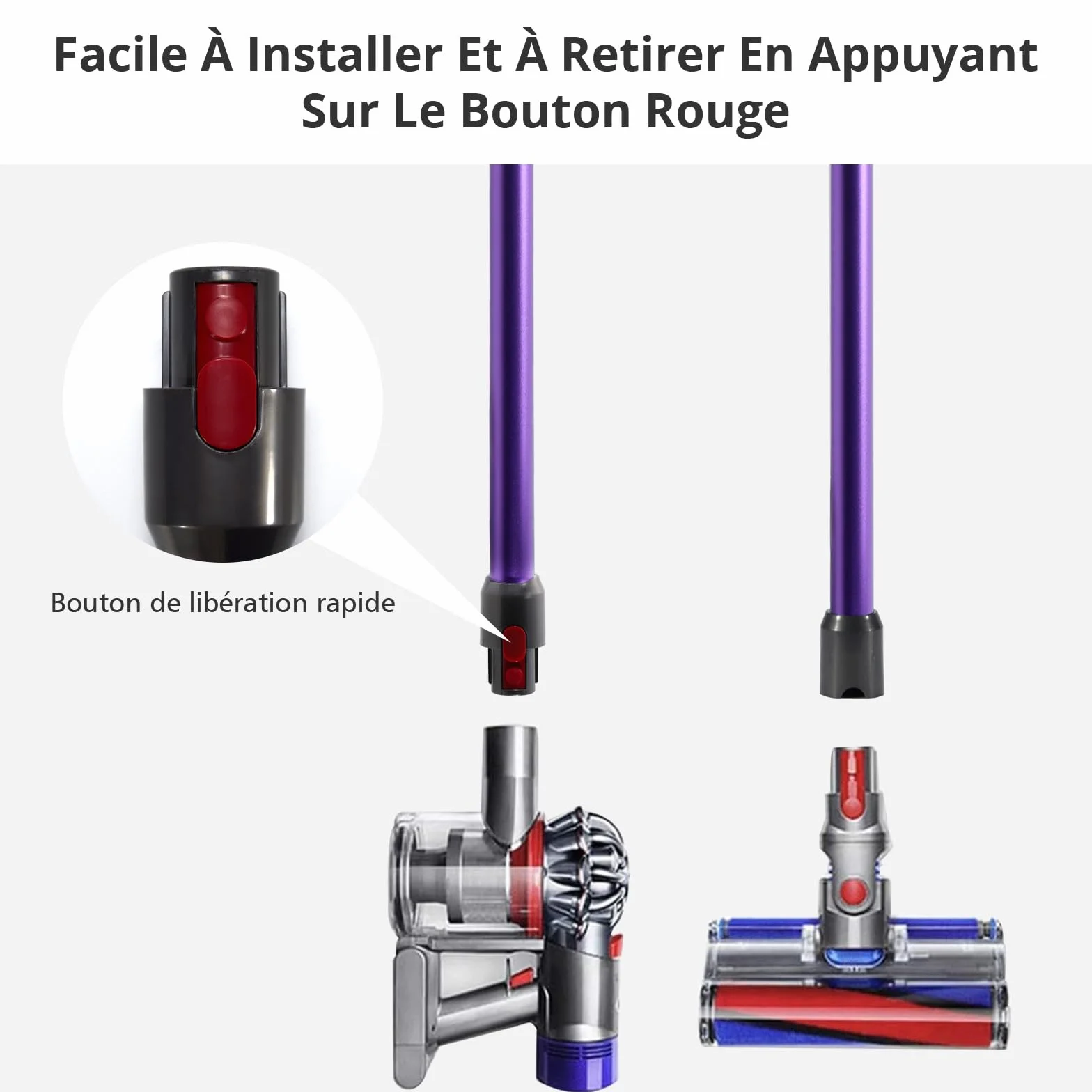 Rura Teleskopowa Kompatybilna z Dyson V15, V11, V10, V8, V7 - Rura Przedłużająca do Odkurzacza z 2 Małymi Szczotkami, 73 x 5 x 5 cm