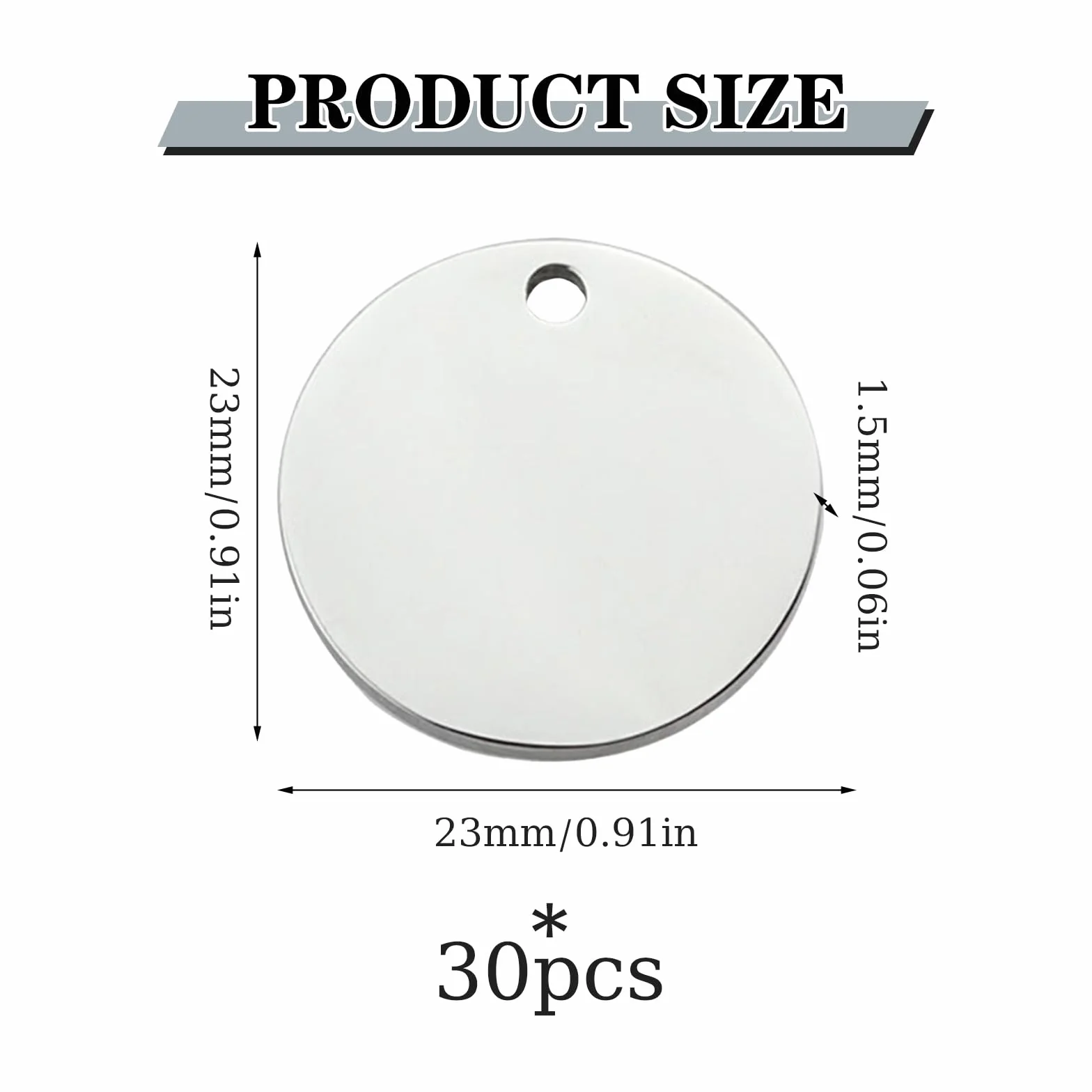Stal nierdzewna Płaska Okrągła Charm 23mm 30 sztuk Niezapisane Tag do stempelowania Zawieszki