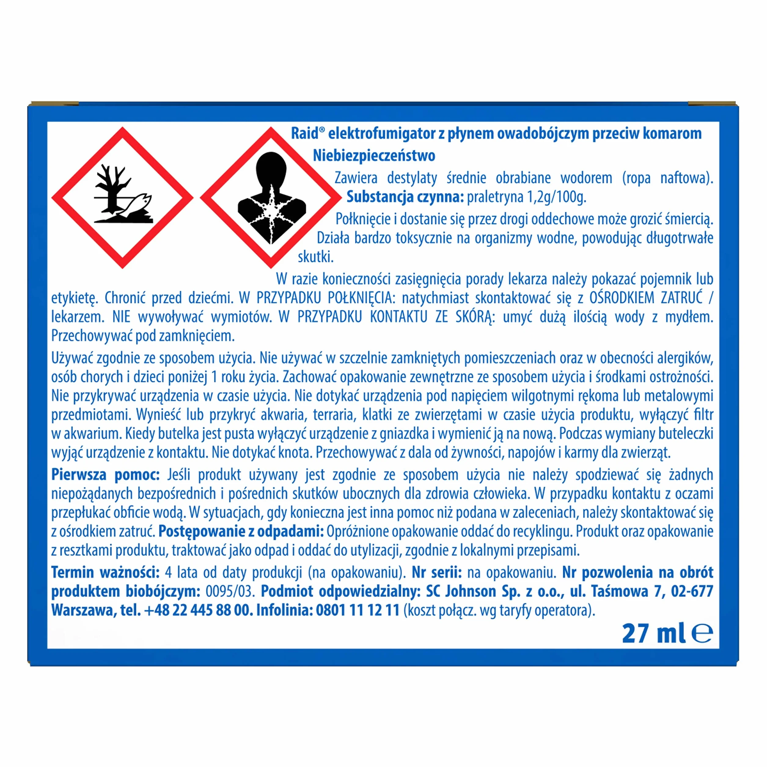 Raid Elektrofumigator z Płynem Owadobójczym Przeciw Komarom, Urządzenie z Wkładem, Bezzapachowy, 27 ml