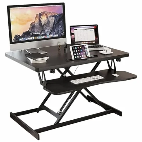 Biurko do pracy na stojąco z regulacją wysokości, ergonomiczne, stojące, z tacą na klawiaturę, stacja robocza na laptopa, do domowego biura