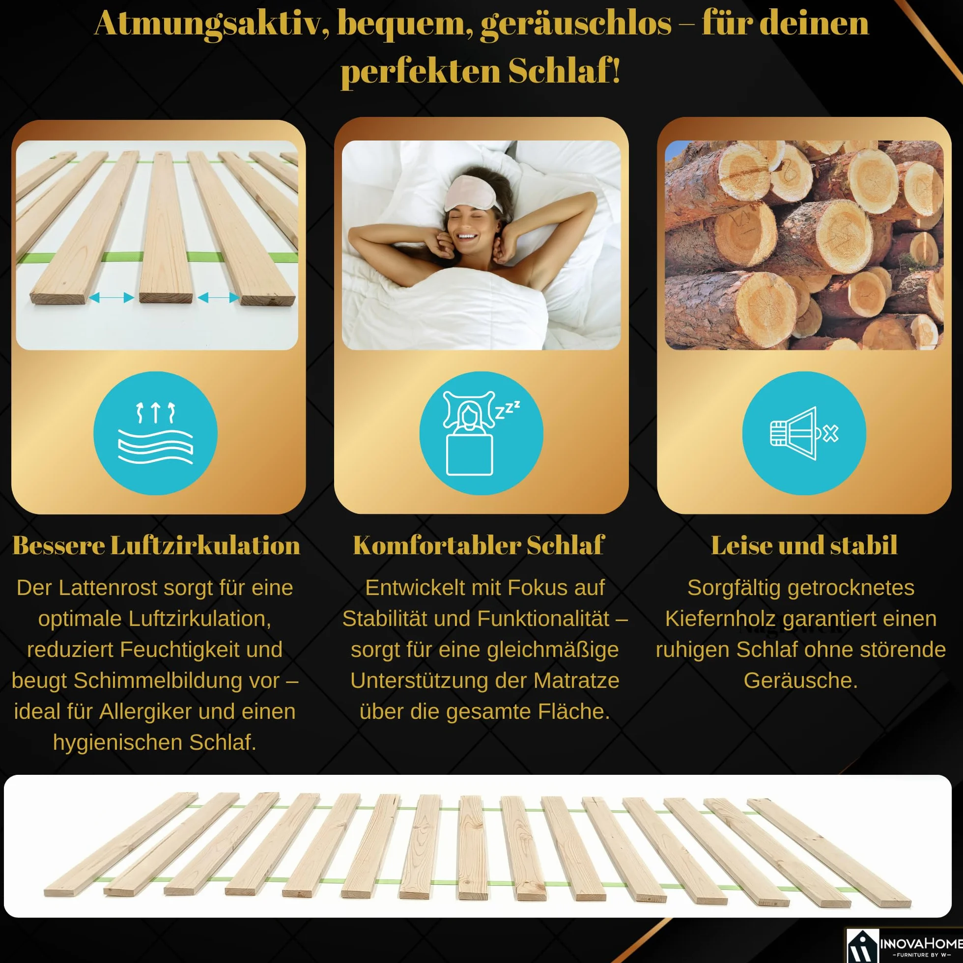 Rolowany Stelaż Listwowy 90x200 cm – 15 Listew z Litego Drewna Sosnowego, Stelaż do Łóżka o Nośności do 140 kg, Wytrzymały i Łatwy w Montażu, Wkręty w Zestawie