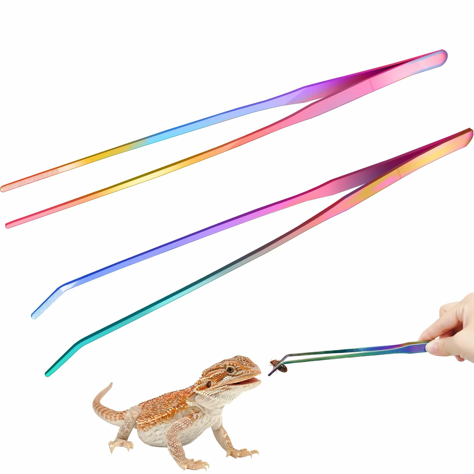 2 sztuki długich pęset, prosta pęseta do akwarium i zakrzywiona końcówka, 27 cm stal nierdzewna, pęseta do karmienia gadów, zestaw pęset do karmienia pająków i węży (kolor)