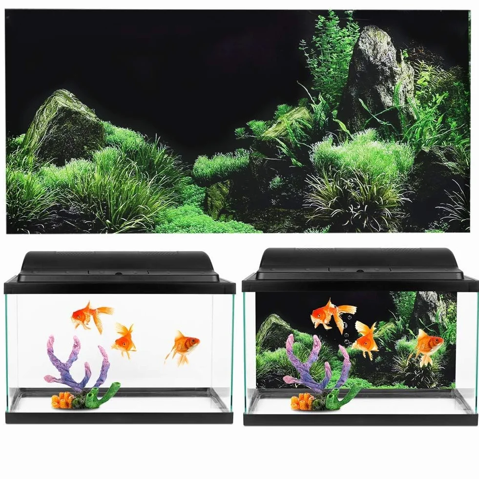 Plakat Samoprzylepne Tło Akwarium Efekt 3D Dno morskie Woda Trawa Gady Terrarium Naklejki ścienne PCV Dekoracyjna tapeta (61 x 30 cm)