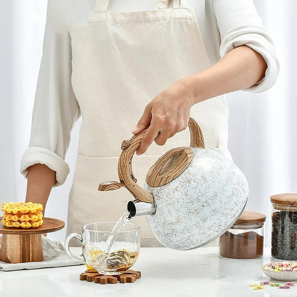 Czajnik Indukcja 2.8L gwizdający czajnik do herbaty ze stali nierdzewnej drewniany uchwyt kuchenka gazowa kuchenka indukcyjna czajniczek kuchenny czajnik wodny Czajnik Na Kuchenkę