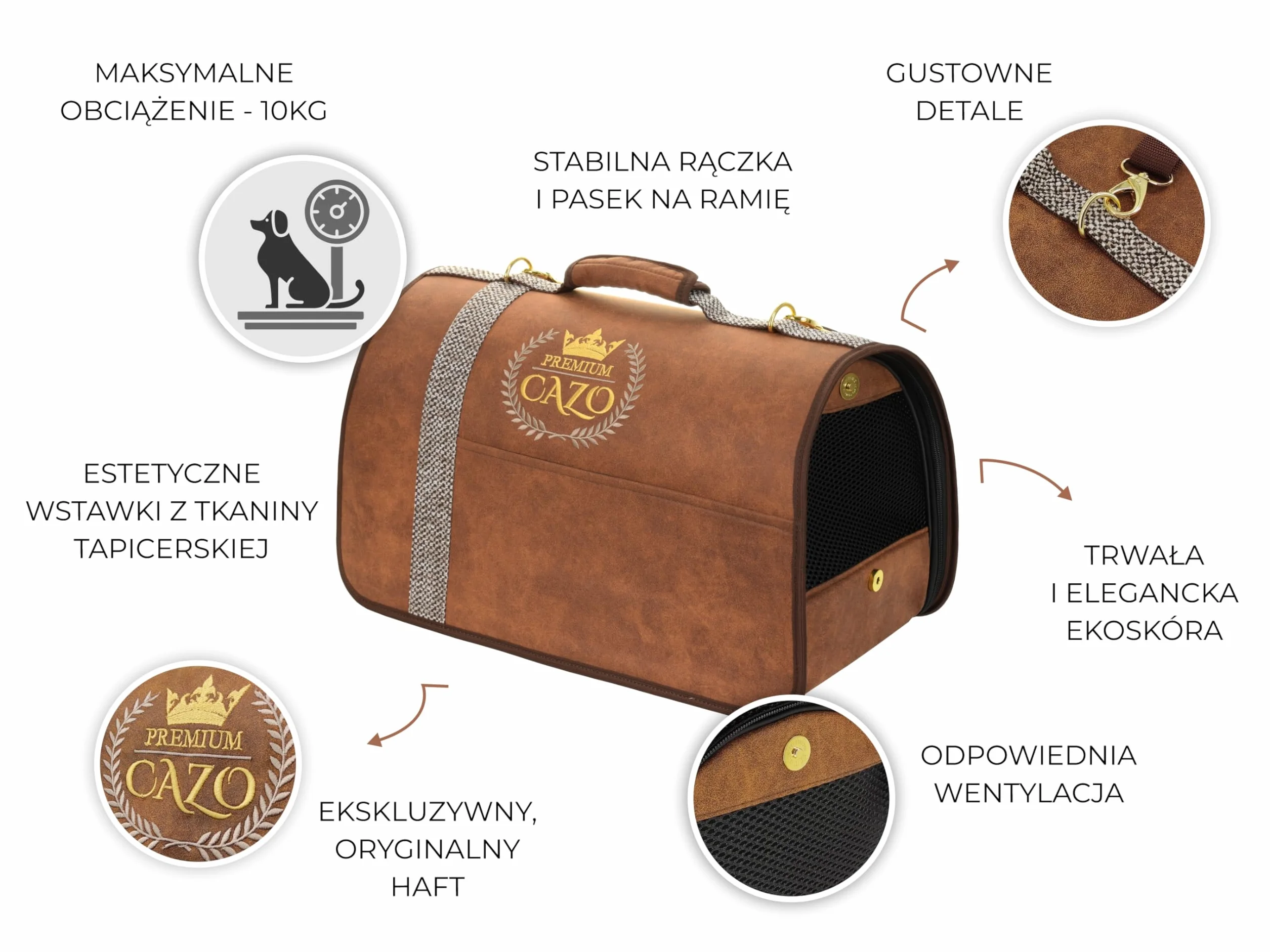 Transporter CAZO Premium dla psa lub kota, 50 x 27 x 26 cm, kolor brązowy, LPM0901