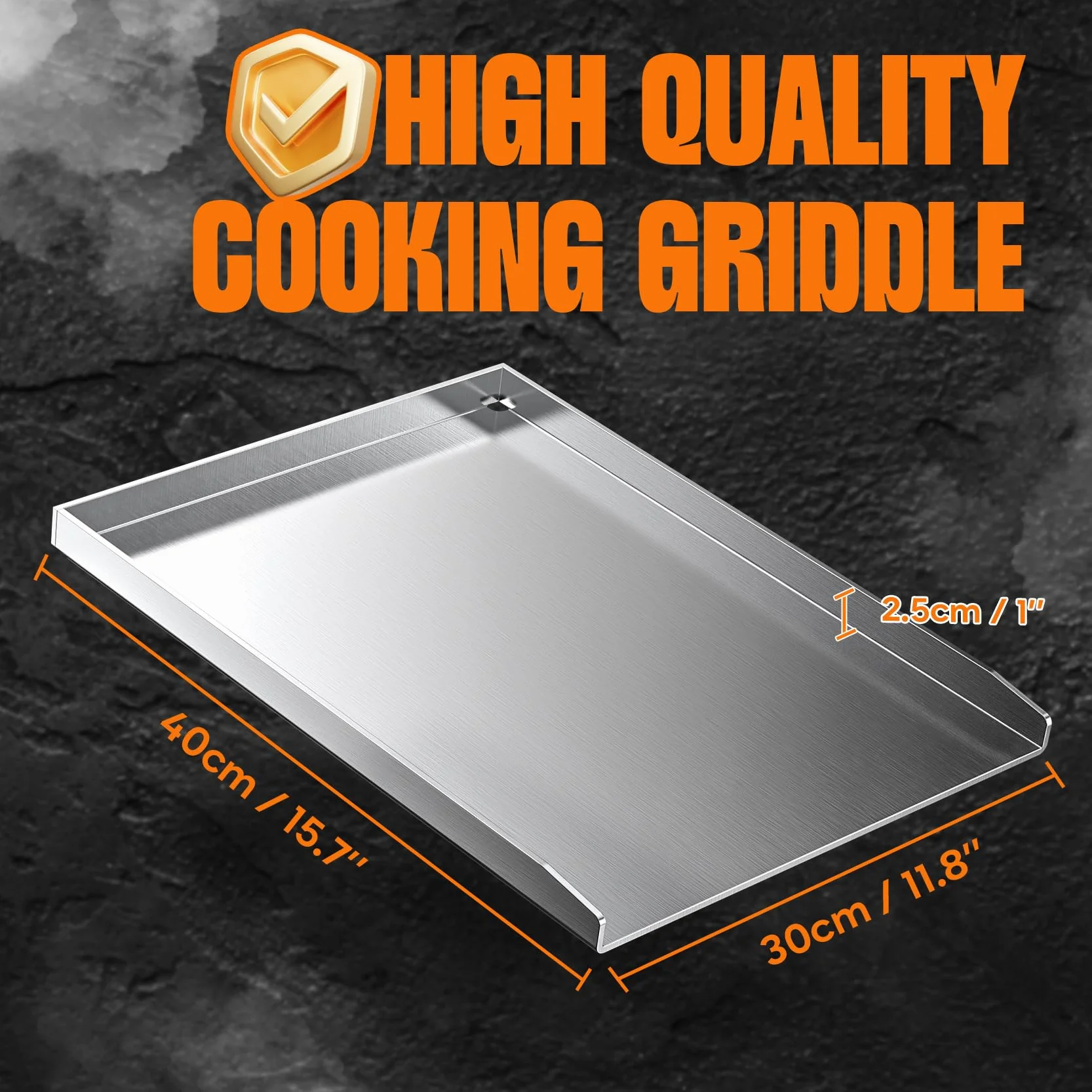 Onlyfire Płyta grillowa ze stali nierdzewnej SUS304, uniwersalna płyta grillowa do wózków grillowych na węgiel drzewny, grilli gazowych i innych, 40x30x2,5cm, 4mm