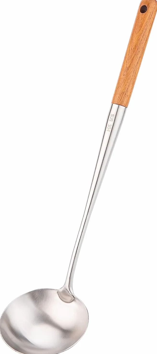 Chochla do zupy Wok, stal nierdzewna 304 z drewnianym uchwytem, 43 cm