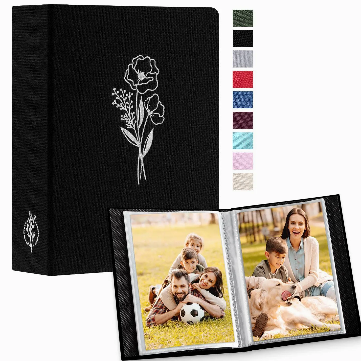Lanpn Mały album na zdjęcia, każde opakowanie mieści 50 zdjęć, wsuwane od góry, lniany, pomieści tylko zdjęcia portretowe w rozmiarze 10 x 15 cm, 2 szt., czarny