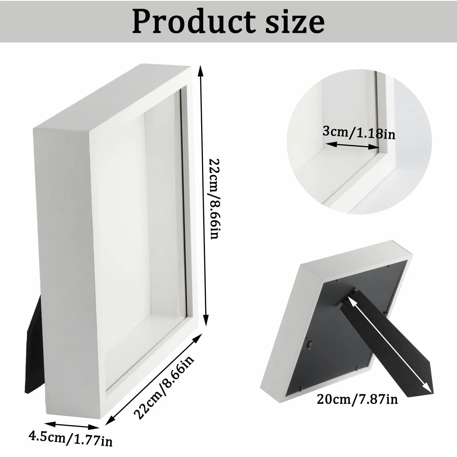20 x 20 cm ramka obrazu głębokie do wypełnienia, ramka obiektowa 3D, 4,5 cm głębokie rama pudełka cienia dla kwiatów obiekty bukietu ślubne DIY Prace Art Shadow Box (biały)