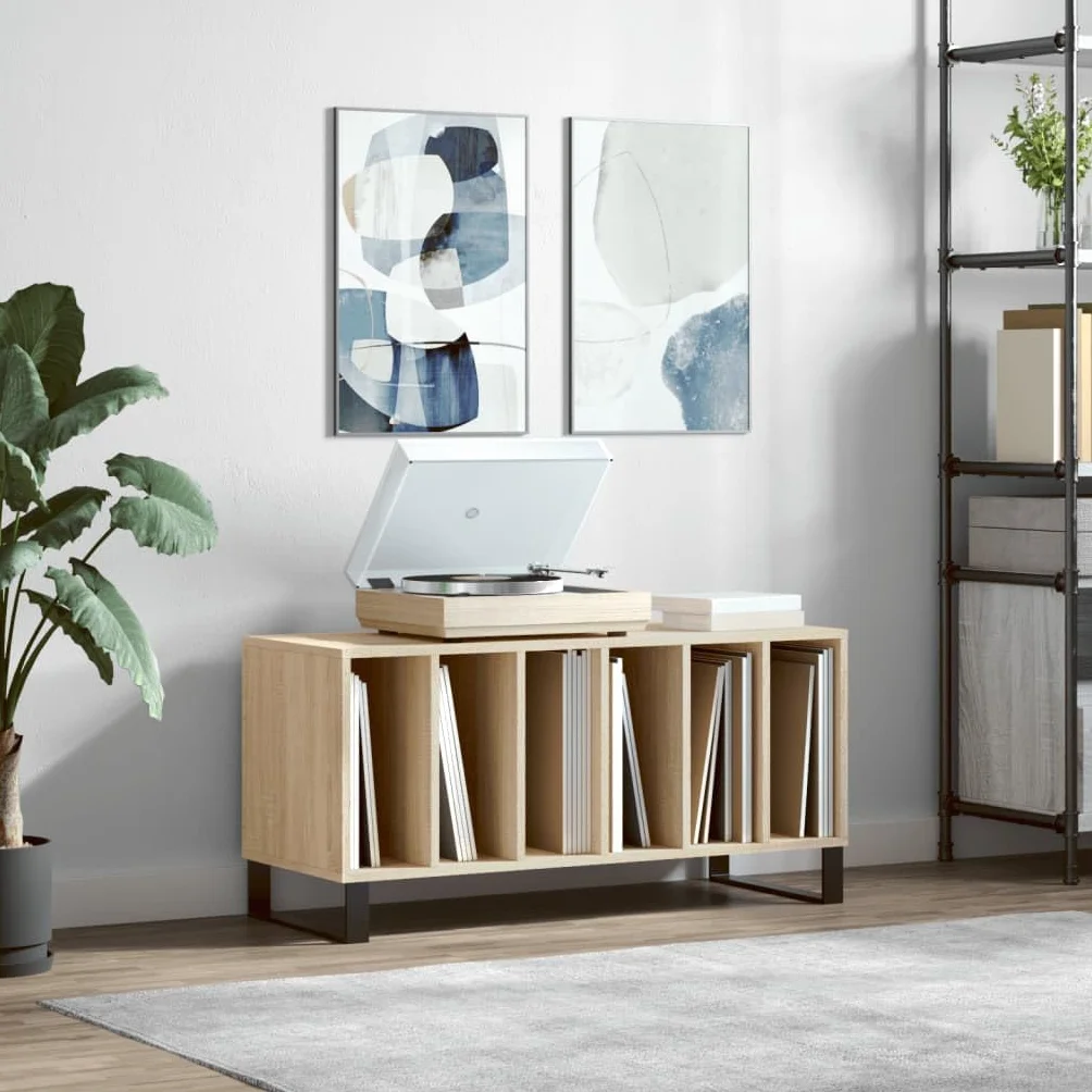 Hothingwell Szafka na płyty winylowe drewno konstrukcyjne 100 x 38 x 48 cm, szafka do przechowywania LP z wytrzymałym blatem do gramofonu i żelaznymi nóżkami