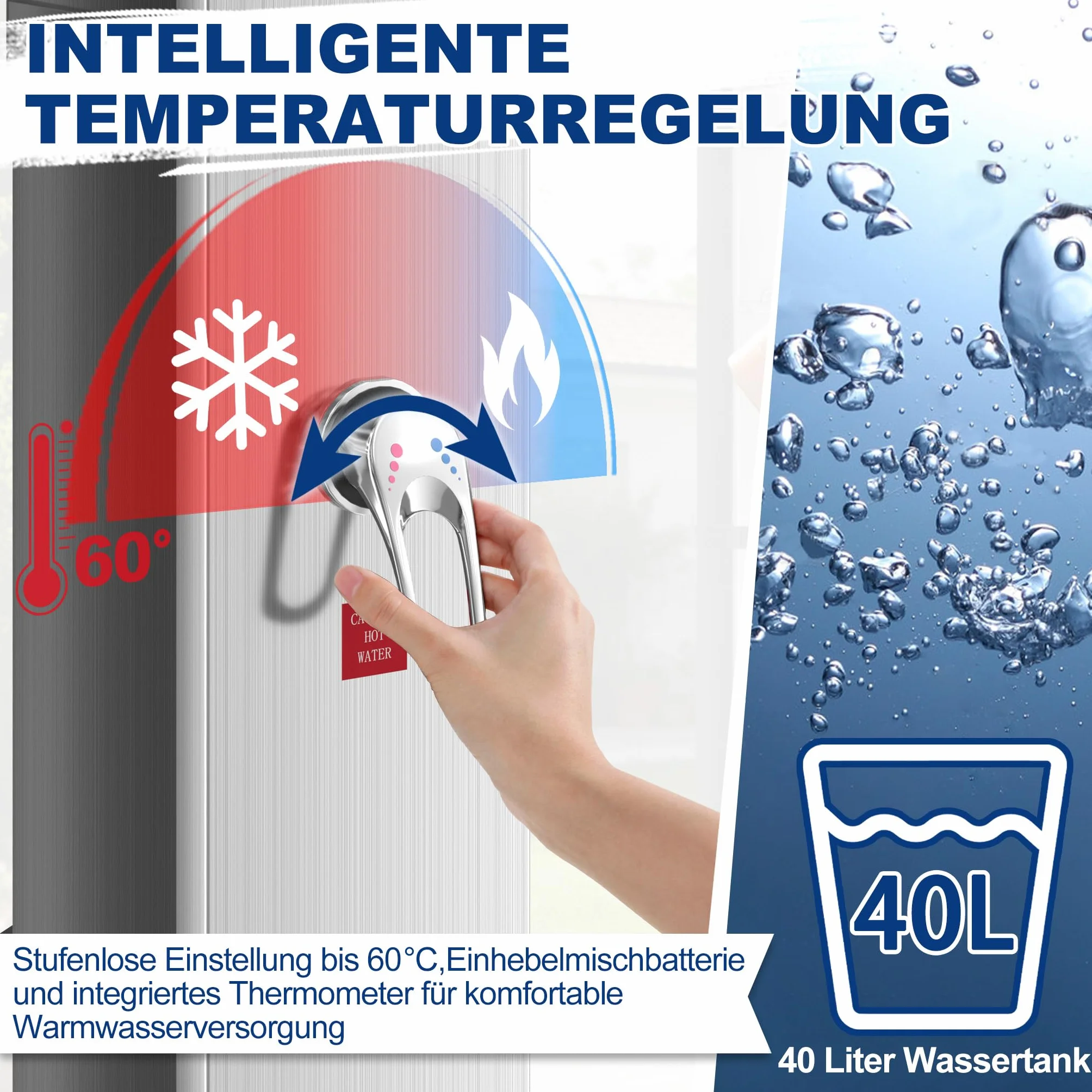 XMTECH Prysznic solarny 40 l, prysznic ogrodowy, do 60°C, srebrno-czarny, prysznic zewnętrzny z deszczownicą 360°, słuchawka prysznicowa, prysznic dla stóp, bez prądu, do ogrodu, basenu, na kemping, w