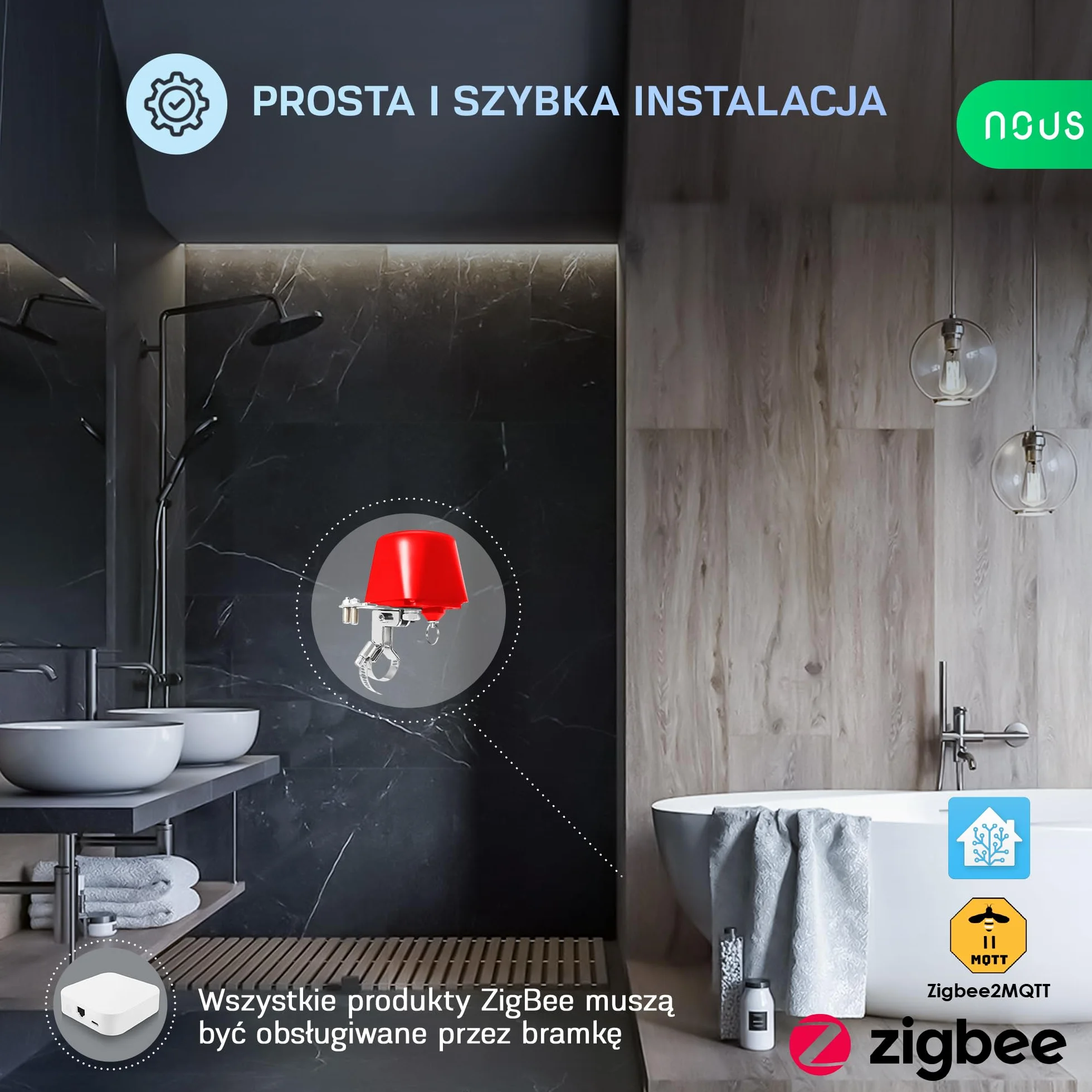 Zawór wodny NOUS LZ3 ZigBee, Asystent Google, kompatybilny z Amazon Alexa, aplikacja NOUS Smart, zegar sterujący Tuya Smart Life, zawór wodny ZigBee, sterownik nawadniania ZigBee2MQTT.