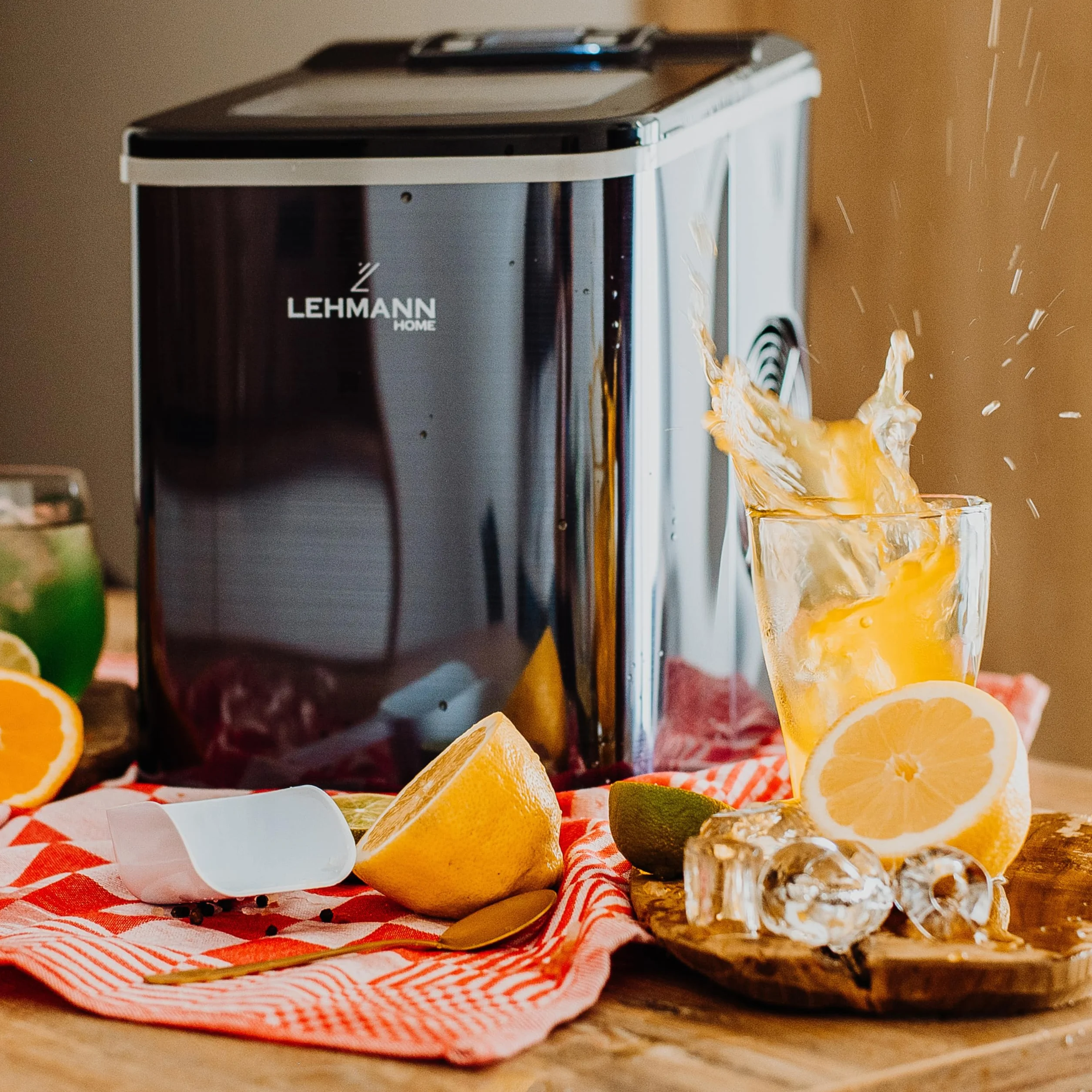 LEHMANN ‎LHOIM-1222 kostkarka do lodu 2 l, 9 kostek lodu w ciągu 6-12 minut, 12 kg w ciągu 24 godzin, automatyczne czyszczenie, 2 rozmiary kostek lodu, idealna do kuchni, biura, baru i na imprezę