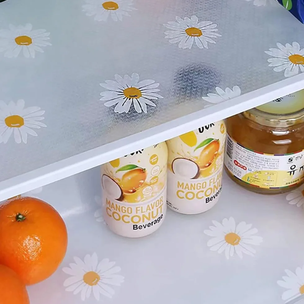 Antybakteryjne maty do lodówki, stokrotki, antypoślizgowe, nadają się do prania, odporne na wilgoć, do lodówki, do kuchni, szafy, na stół, szufladę, 45 x 30 cm, 8 sztuk