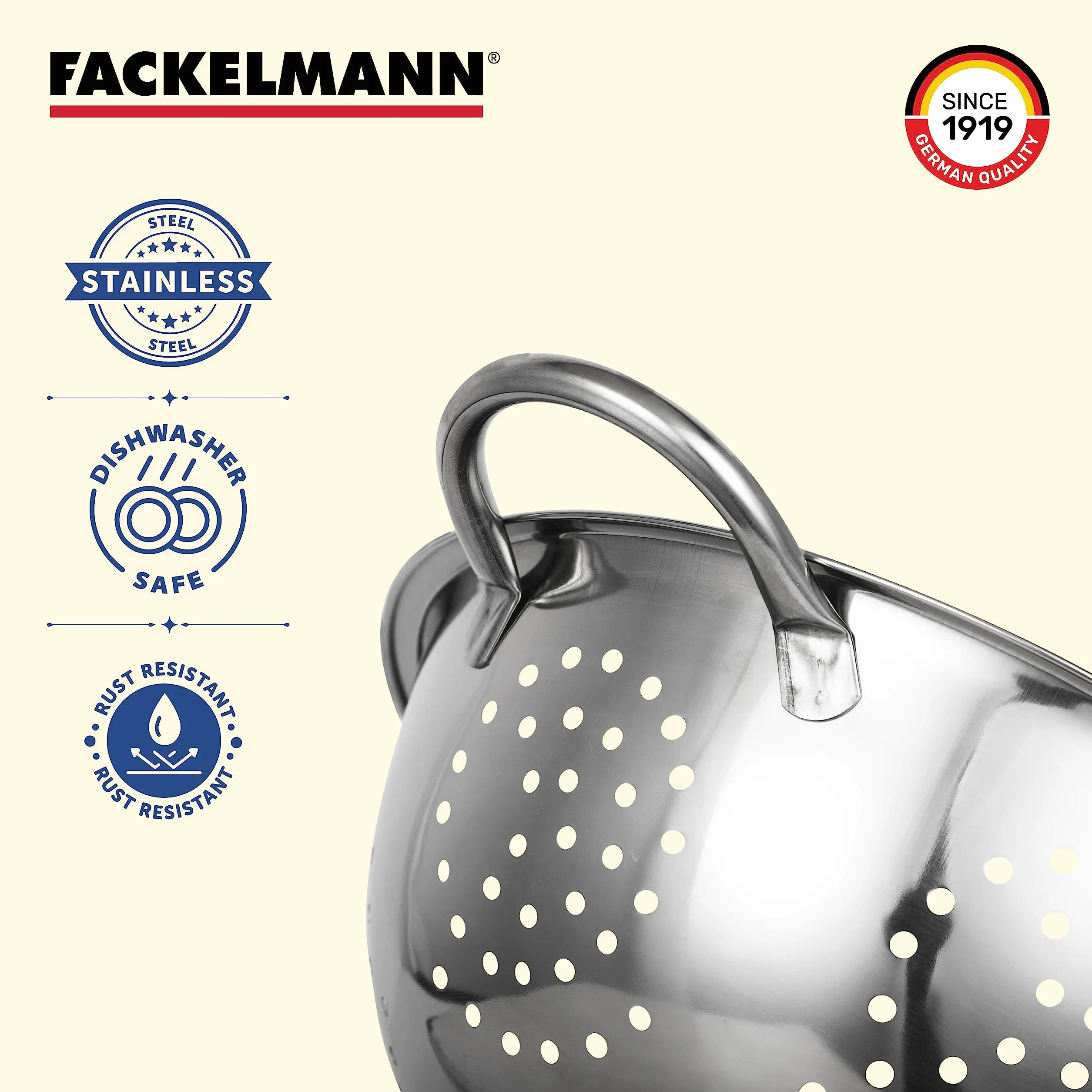 Fackelmann Durszlak, Stal Nierdzewna, Srebrny, 24 cm