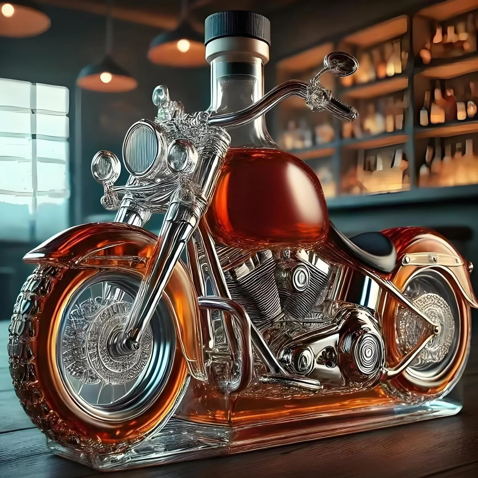 Motocyklowa karafka do whisky, szklana karafka do wina, oryginalna butelka na napoje, dla mężczyzn, tatusiów, miłośników motocykli, domu, kuchni, whisky, wódki, alkoholi, świąt