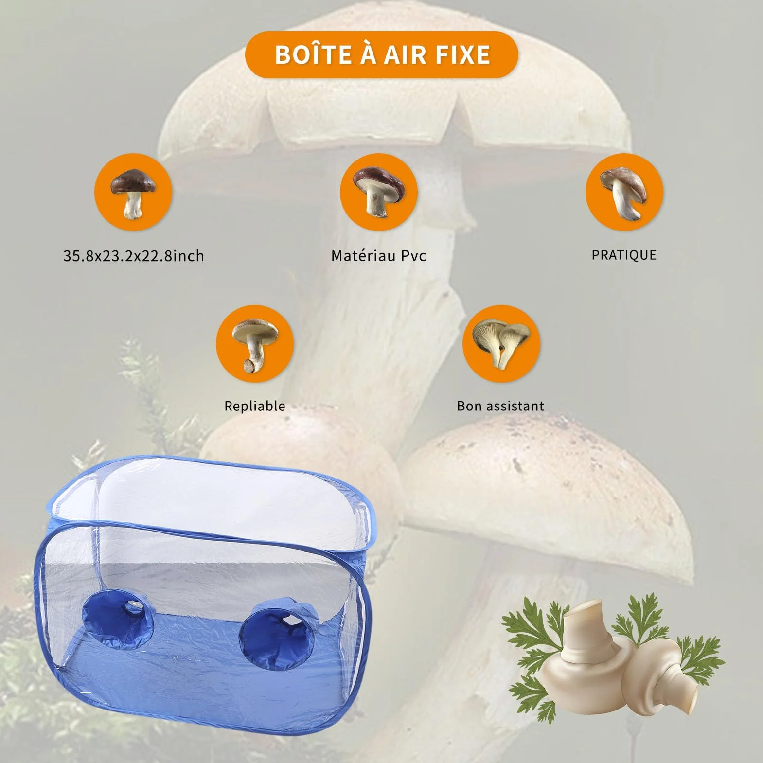 Still Air Box, Przenośny Składany Zestaw do Wzrostu Grzybów, PVC 2 Porty 35,5x23,5x23,5 o średnicy Mikologii Stacje Rozmnażania Okapu dla Miłośników Grzybów