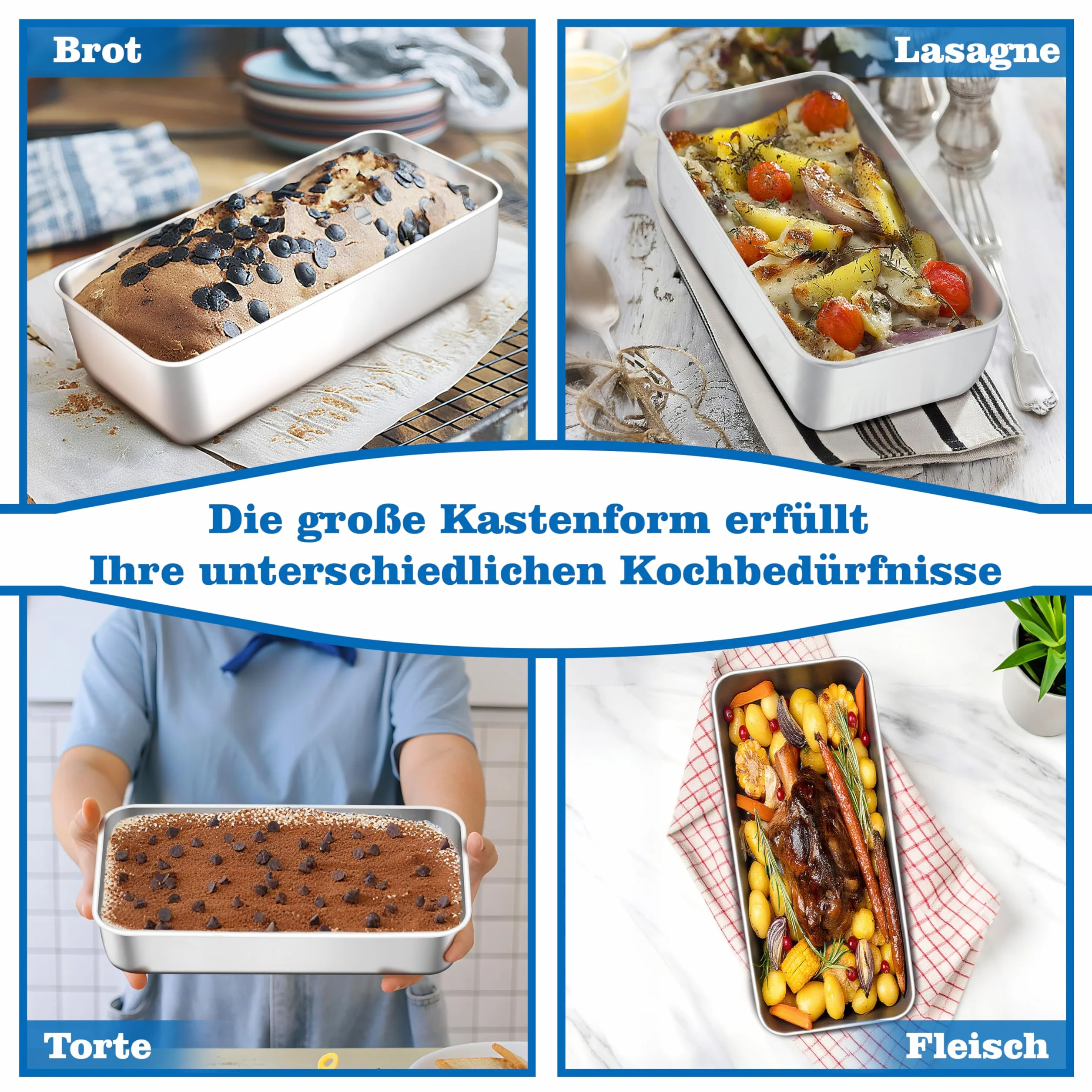 Homikit Foremka do chleba ze stali nierdzewnej, duża, prostokątna, do chleba i tostów o grubości 7,6 cm, zdrowa i nietoksyczna, nadaje się do mycia w zmywarce