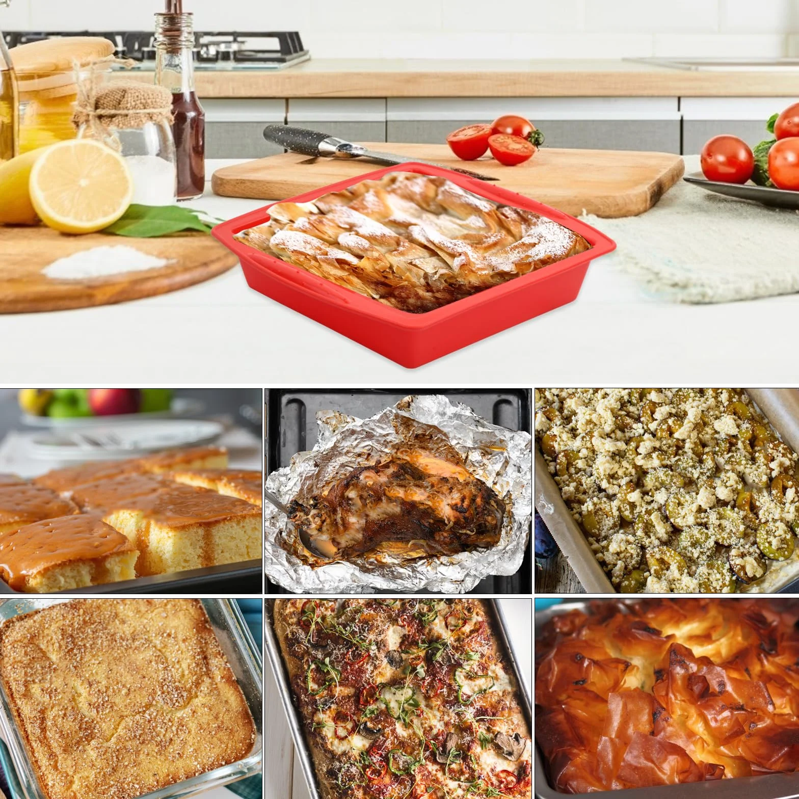 Silikonowe foremki do pieczenia ciast, silikonowe foremki do ciasta, silikonowe kwadratowe ciasto, szybkie uwalnianie, wielokrotnego użytku, do pieczenia ciast, gotowania, grillowania, 26 x