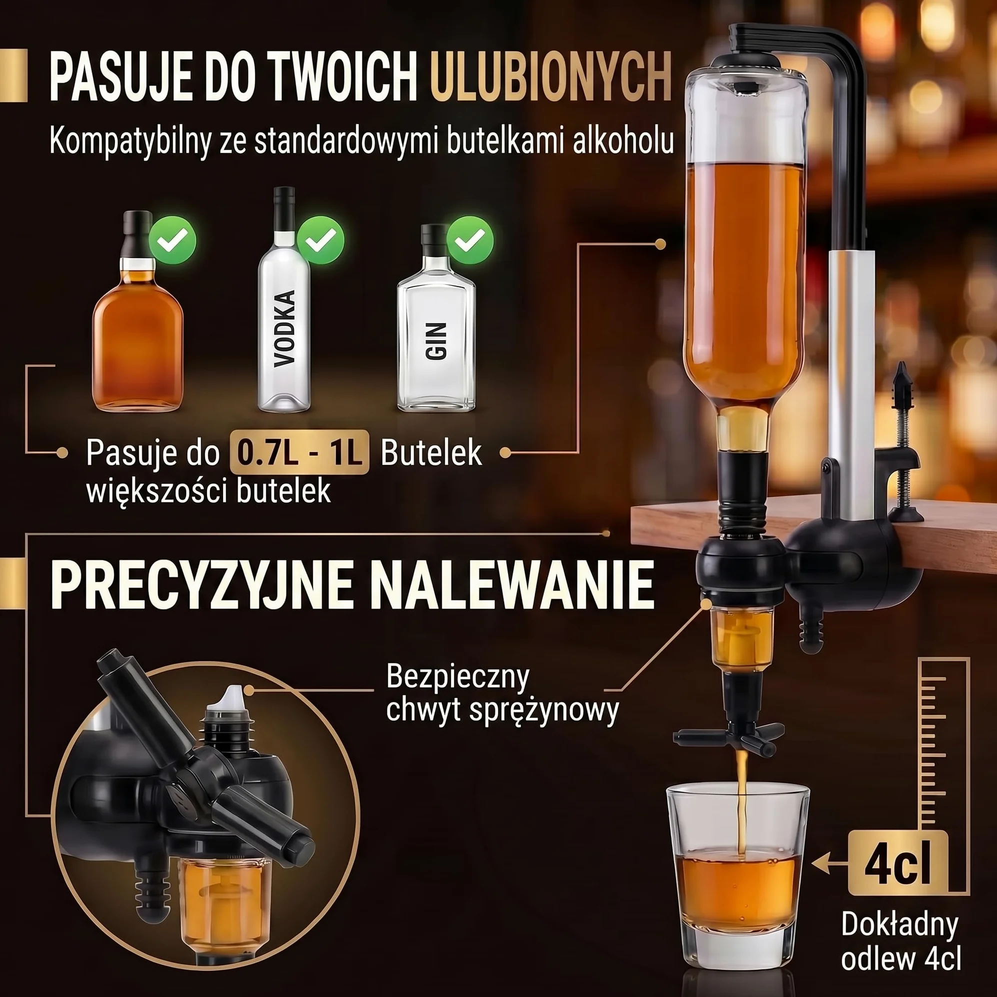 Bar-Butler do napojów spirytusowych, uchwyt na butelki z napojami, dozownik 4cl, dozownik do napojów, uchwyt na butelki, porcjowanie napojów