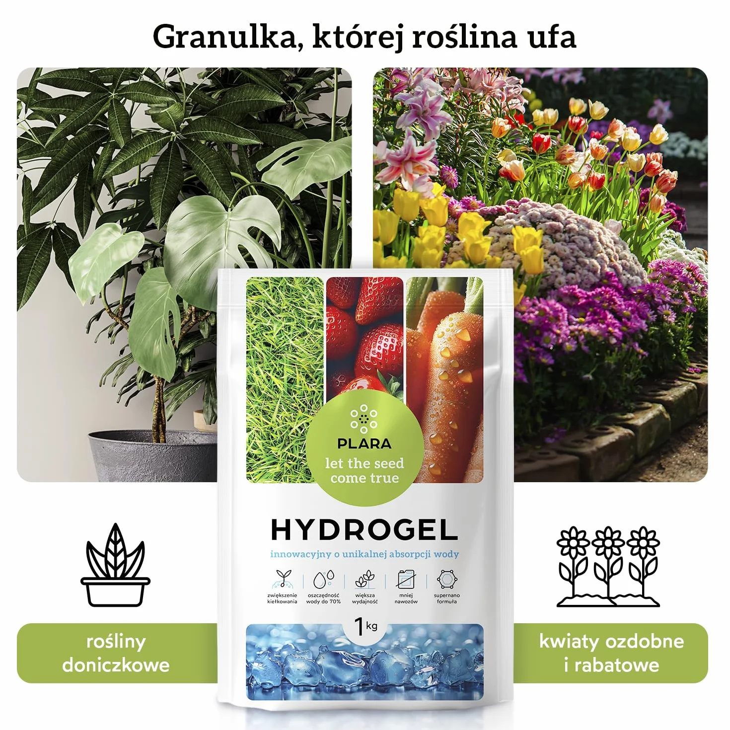 Hydrożel 2KG | Magazynowanie Wody i Kontrola Wilgotności Gleby | Nietoksyczny Żel o Powolnym Uwalnianiu Wody | Ekologiczne Kryształy Żelowe dla Zdrowego Wzrostu Roślin